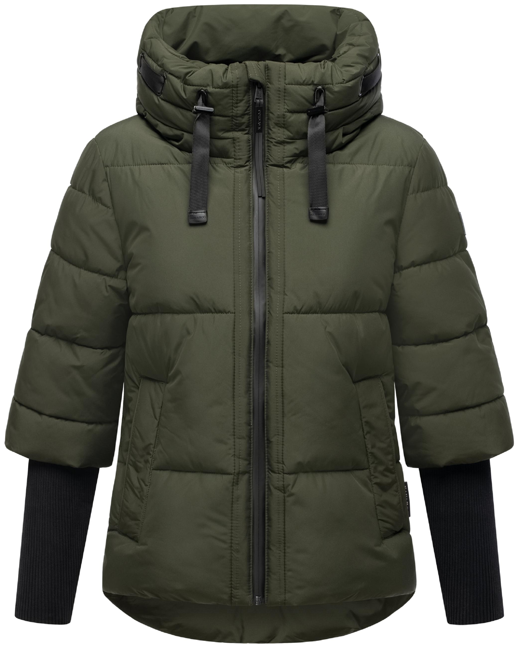 Winter Steppjacke mit Rippstrickärmeln "Lotusherz XIV" Dark Olive