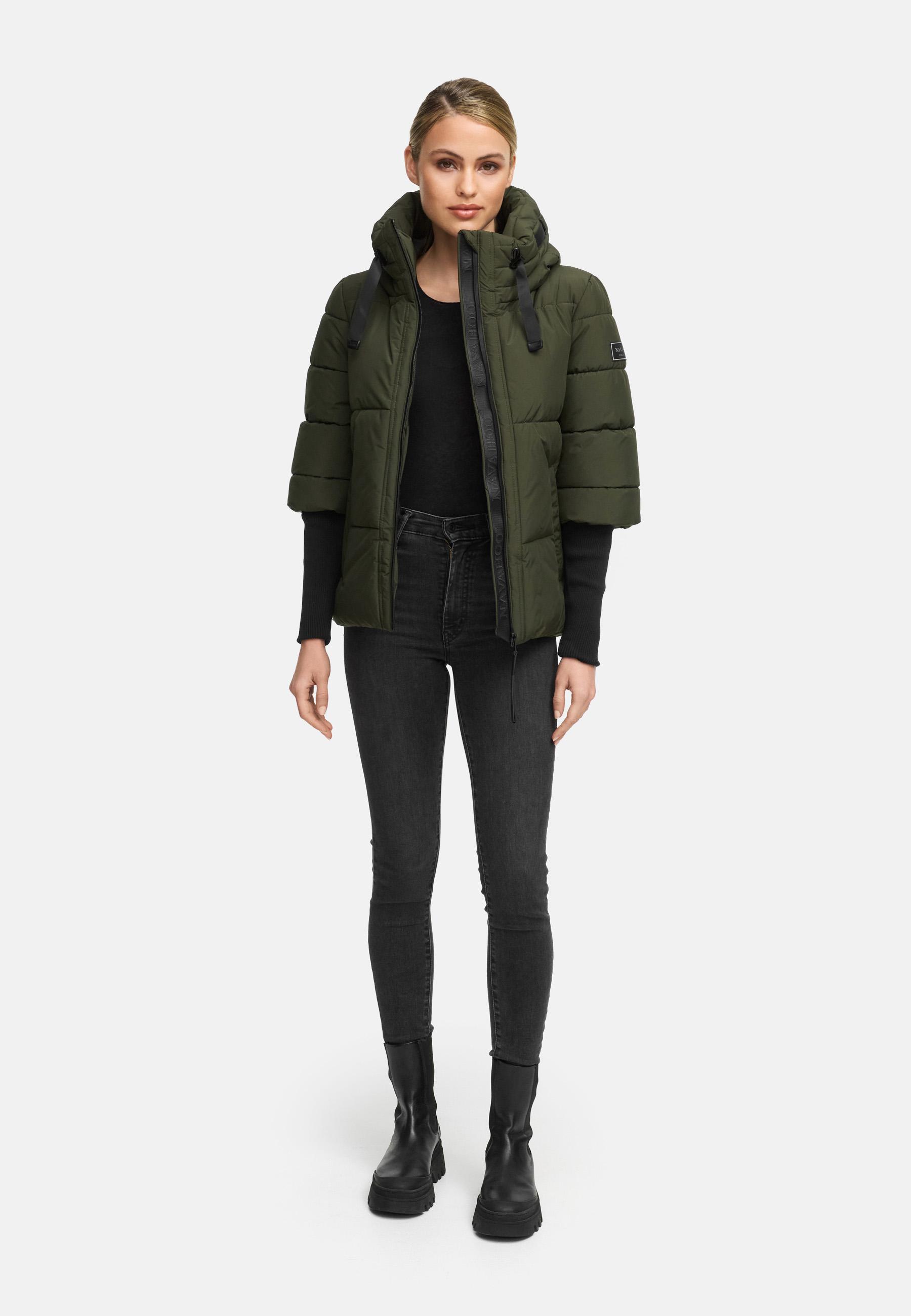 Winter Steppjacke mit Rippstrickärmeln "Lotusherz XIV" Dark Olive