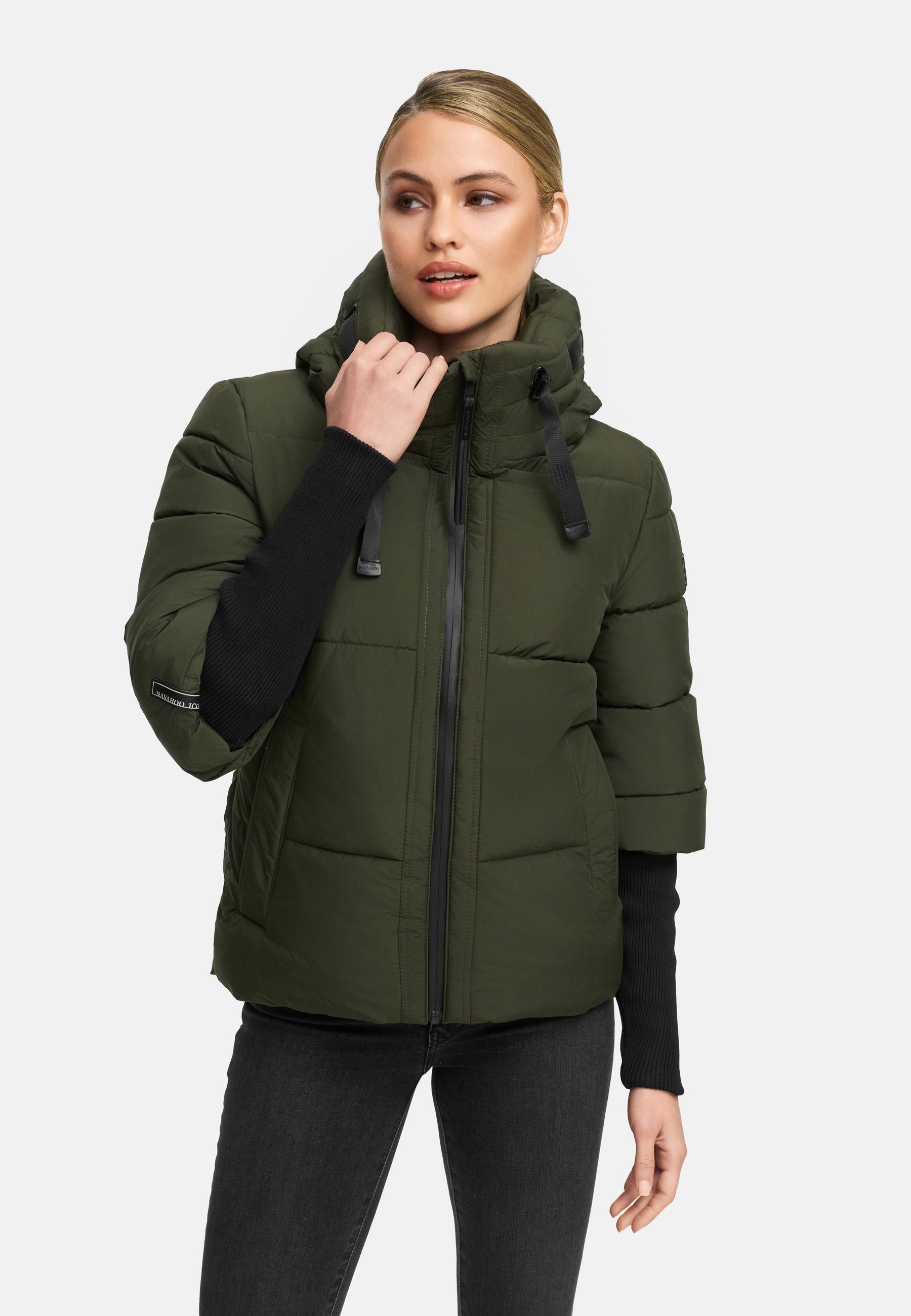 Winter Steppjacke mit Rippstrickärmeln "Lotusherz XIV" Dark Olive