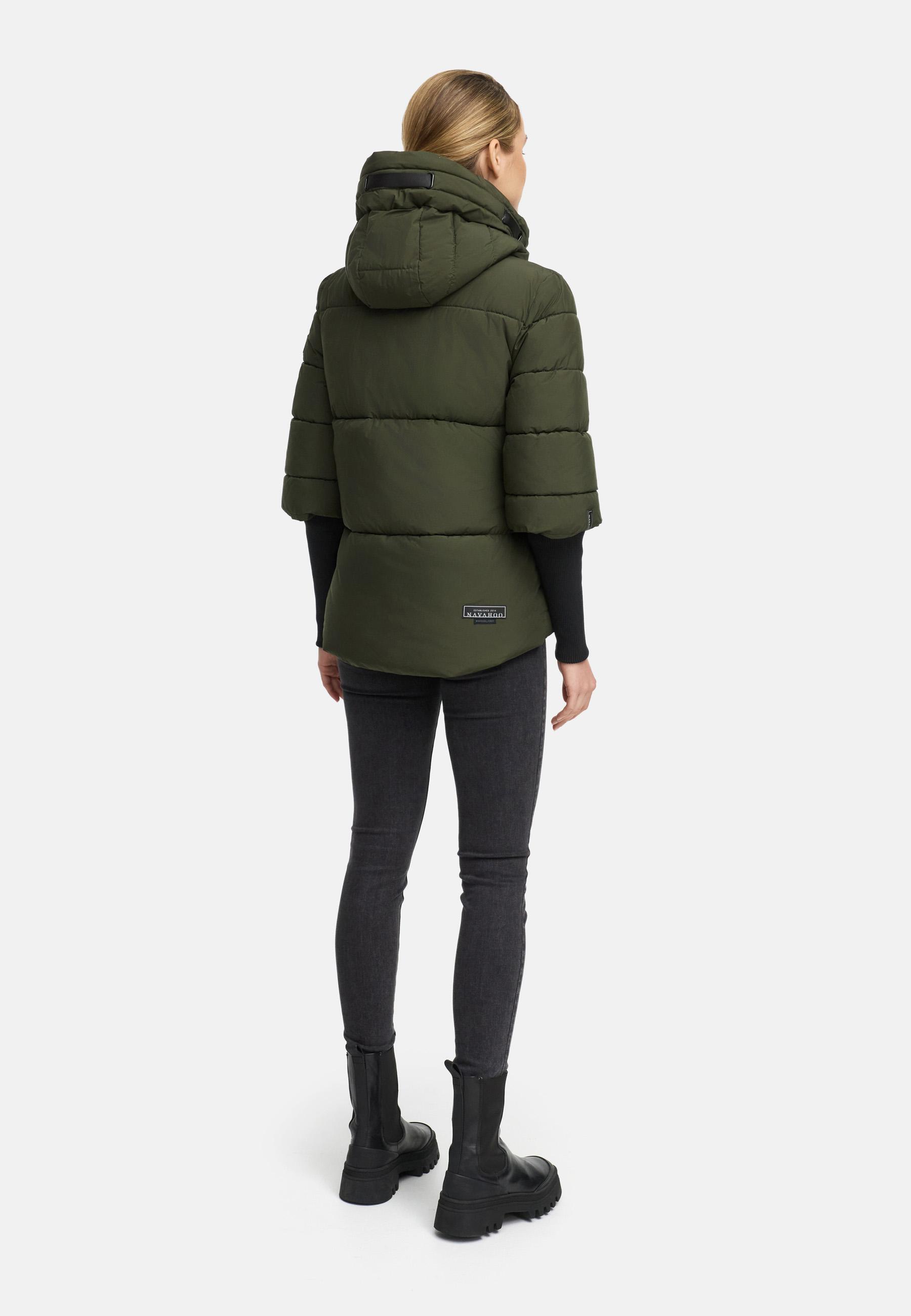 Winter Steppjacke mit Rippstrickärmeln "Lotusherz XIV" Dark Olive