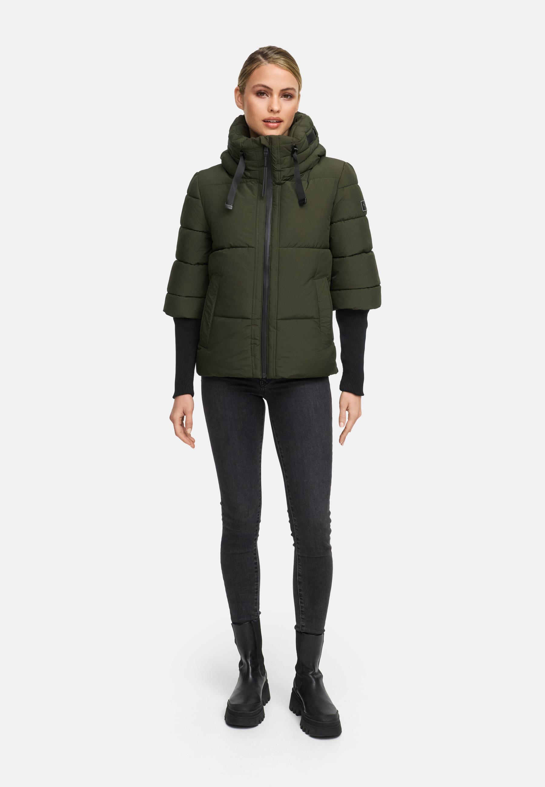 Winter Steppjacke mit Rippstrickärmeln "Lotusherz XIV" Dark Olive