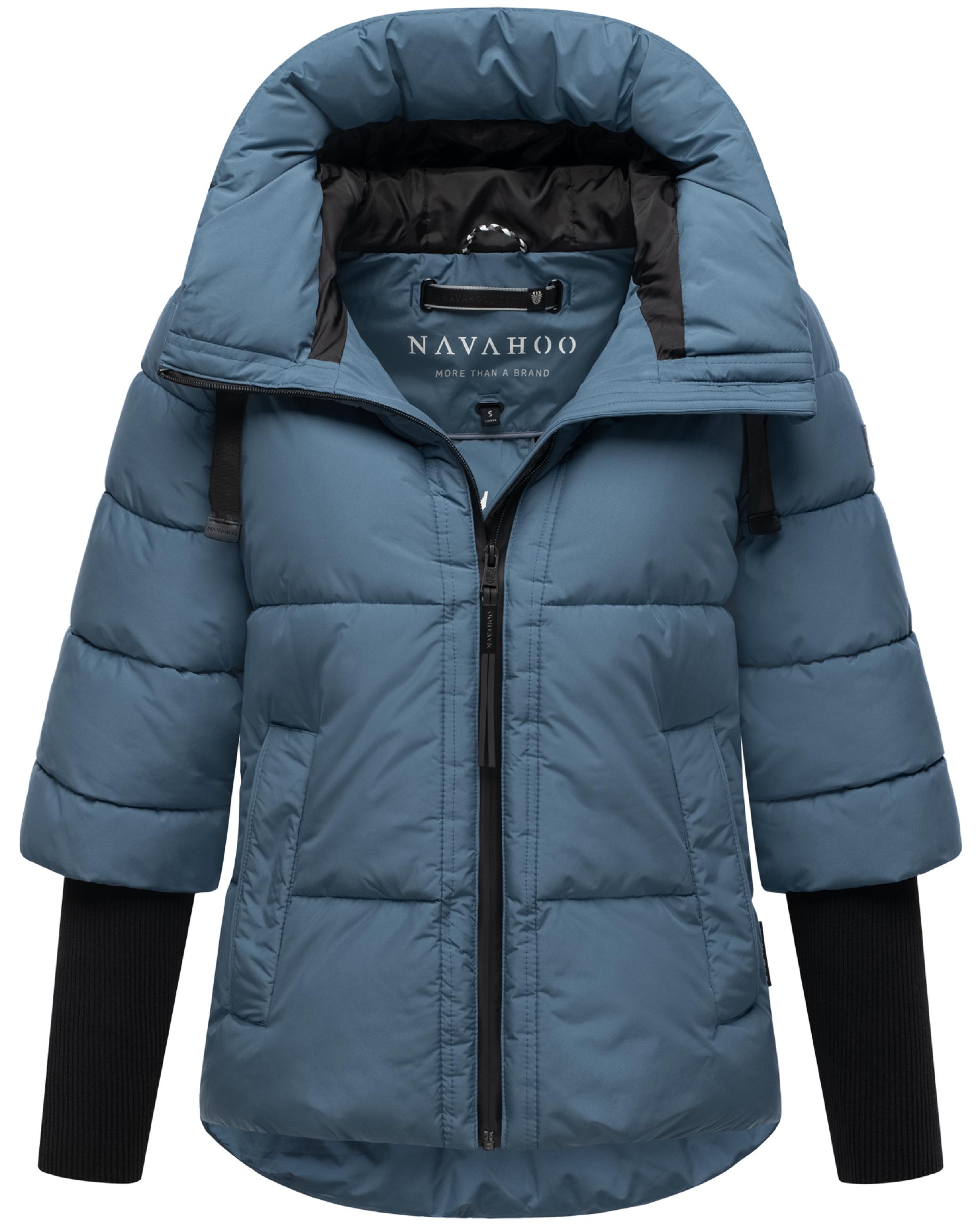 Winter Steppjacke mit Rippstrickärmeln "Lotusherz XIV" Dusty Blue