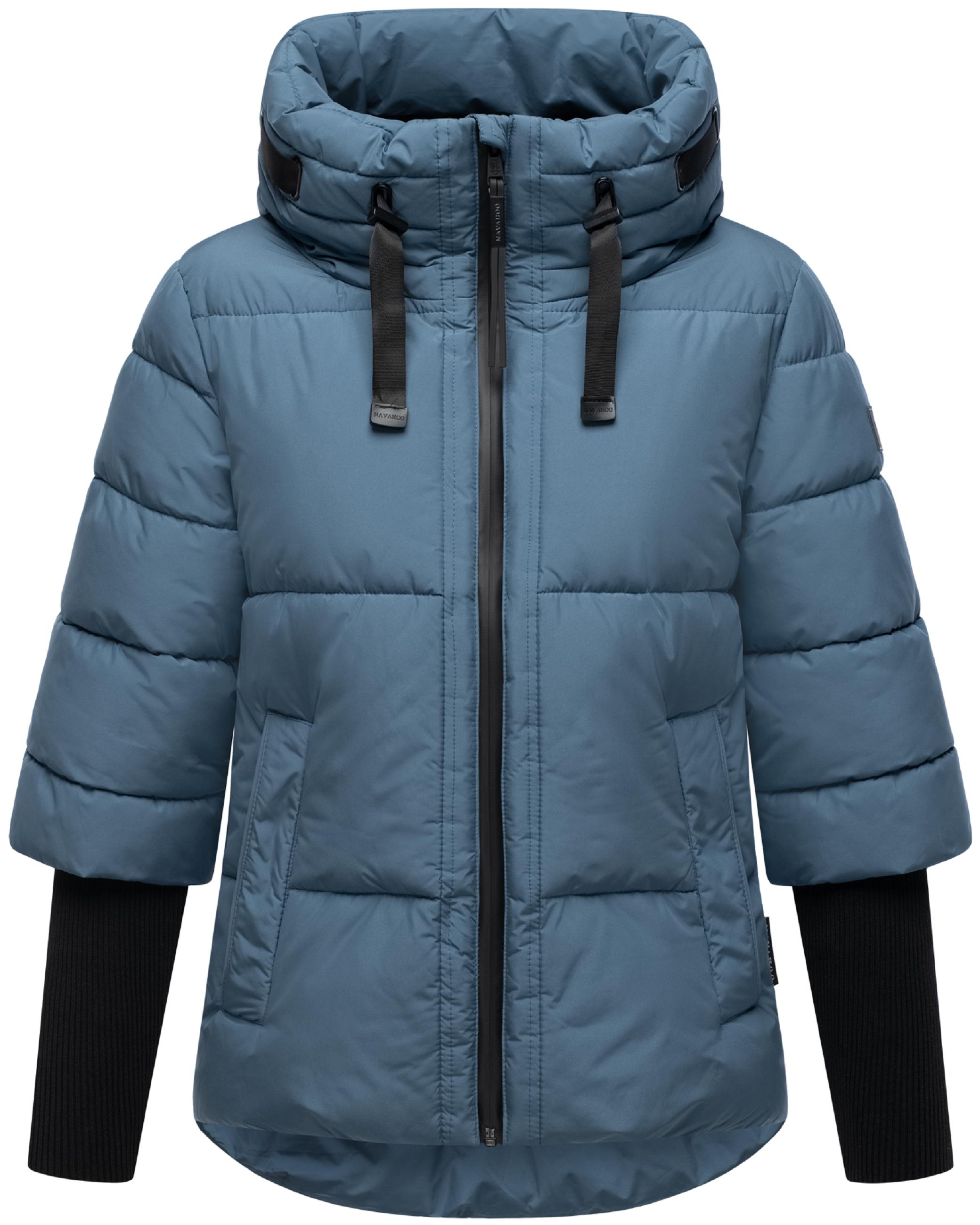 Winter Steppjacke mit Rippstrickärmeln "Lotusherz XIV" Dusty Blue