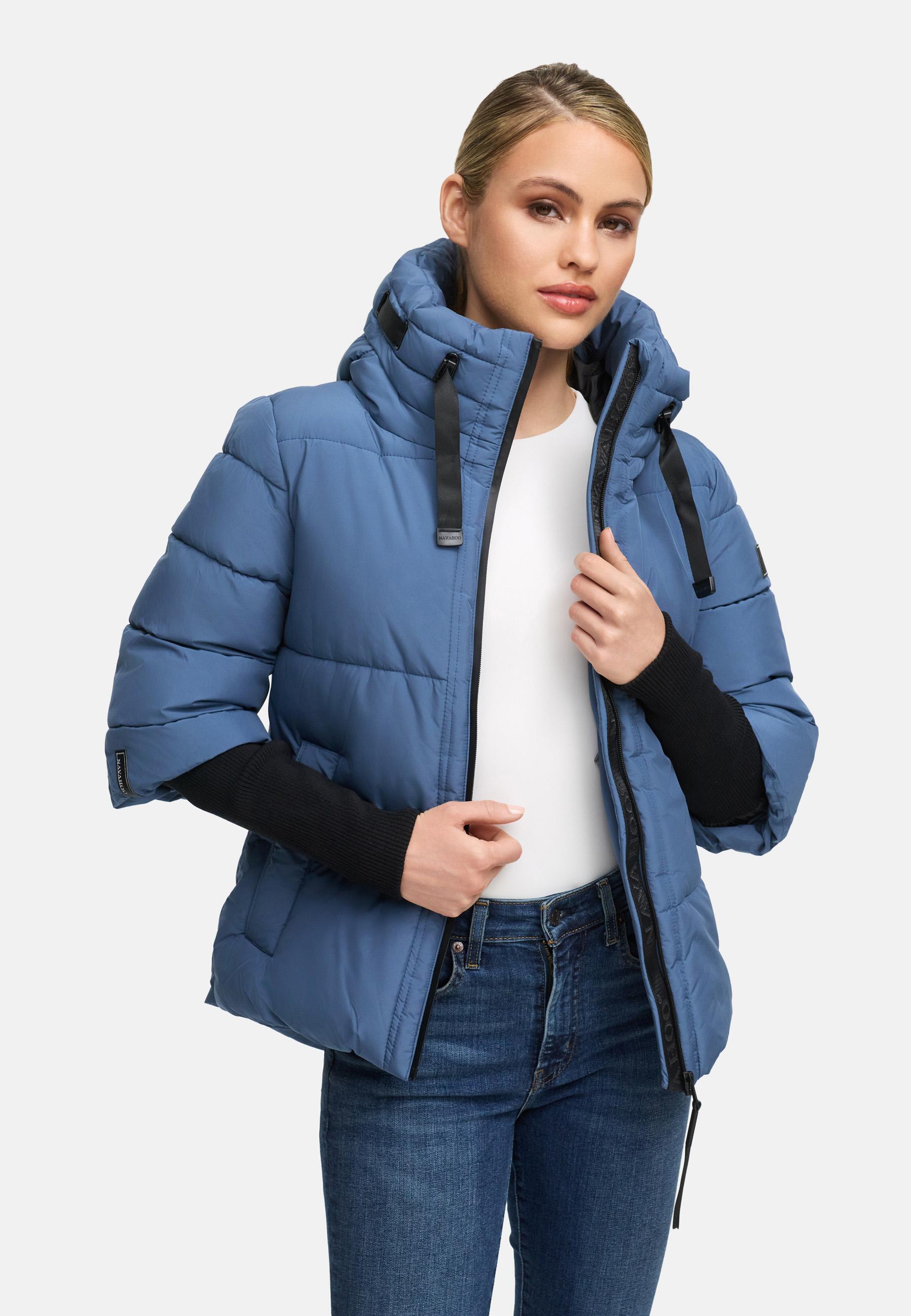 Winter Steppjacke mit Rippstrickärmeln "Lotusherz XIV" Dusty Blue