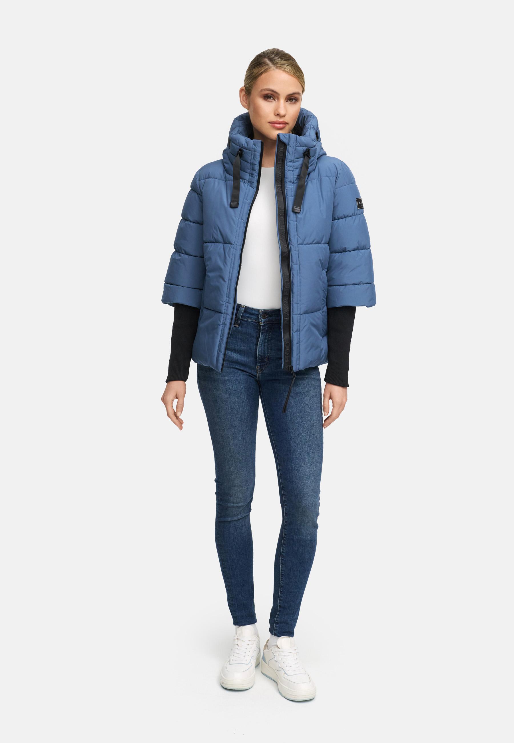 Winter Steppjacke mit Rippstrickärmeln "Lotusherz XIV" Dusty Blue