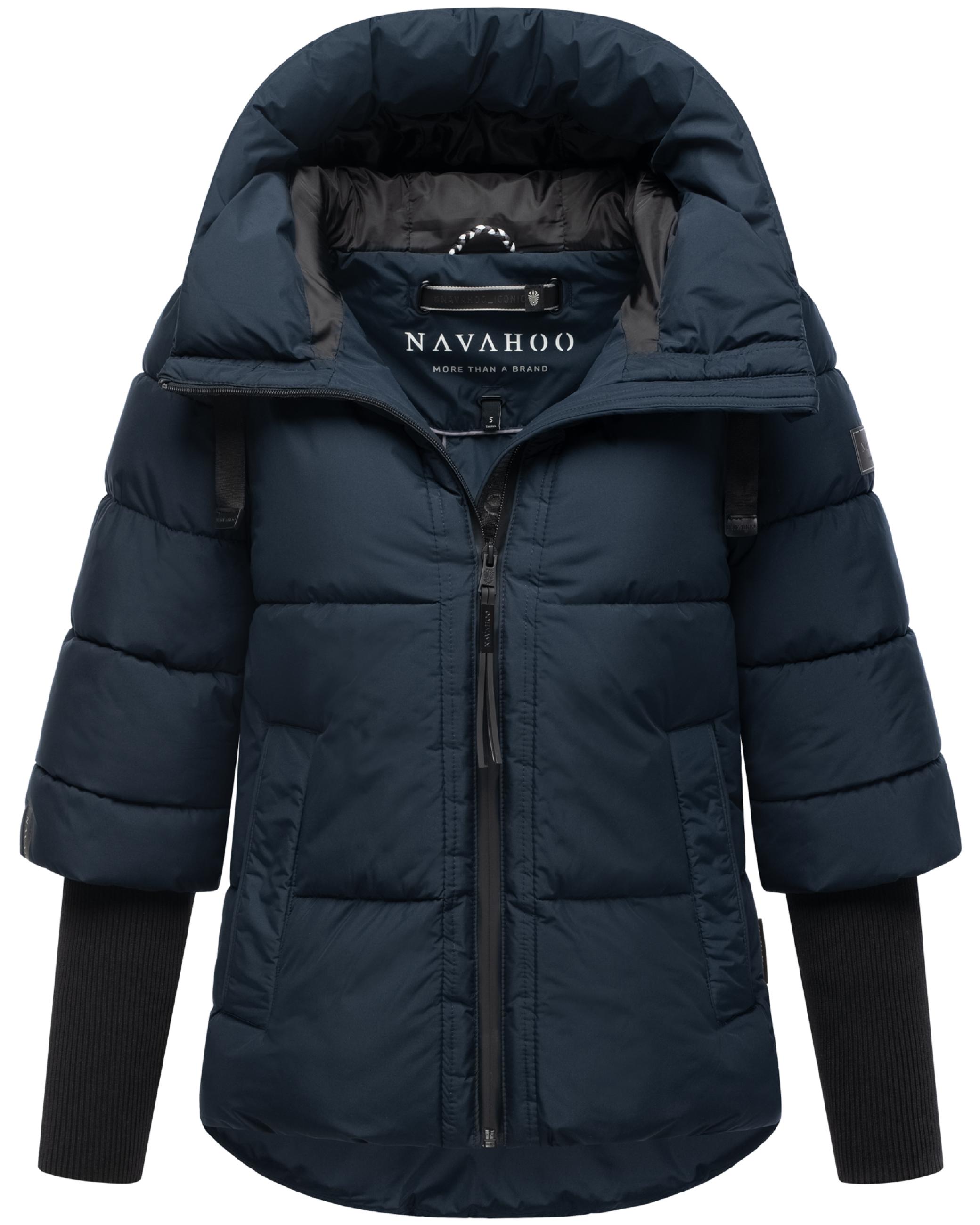 Winter Steppjacke mit Rippstrickärmeln "Lotusherz XIV" Navy