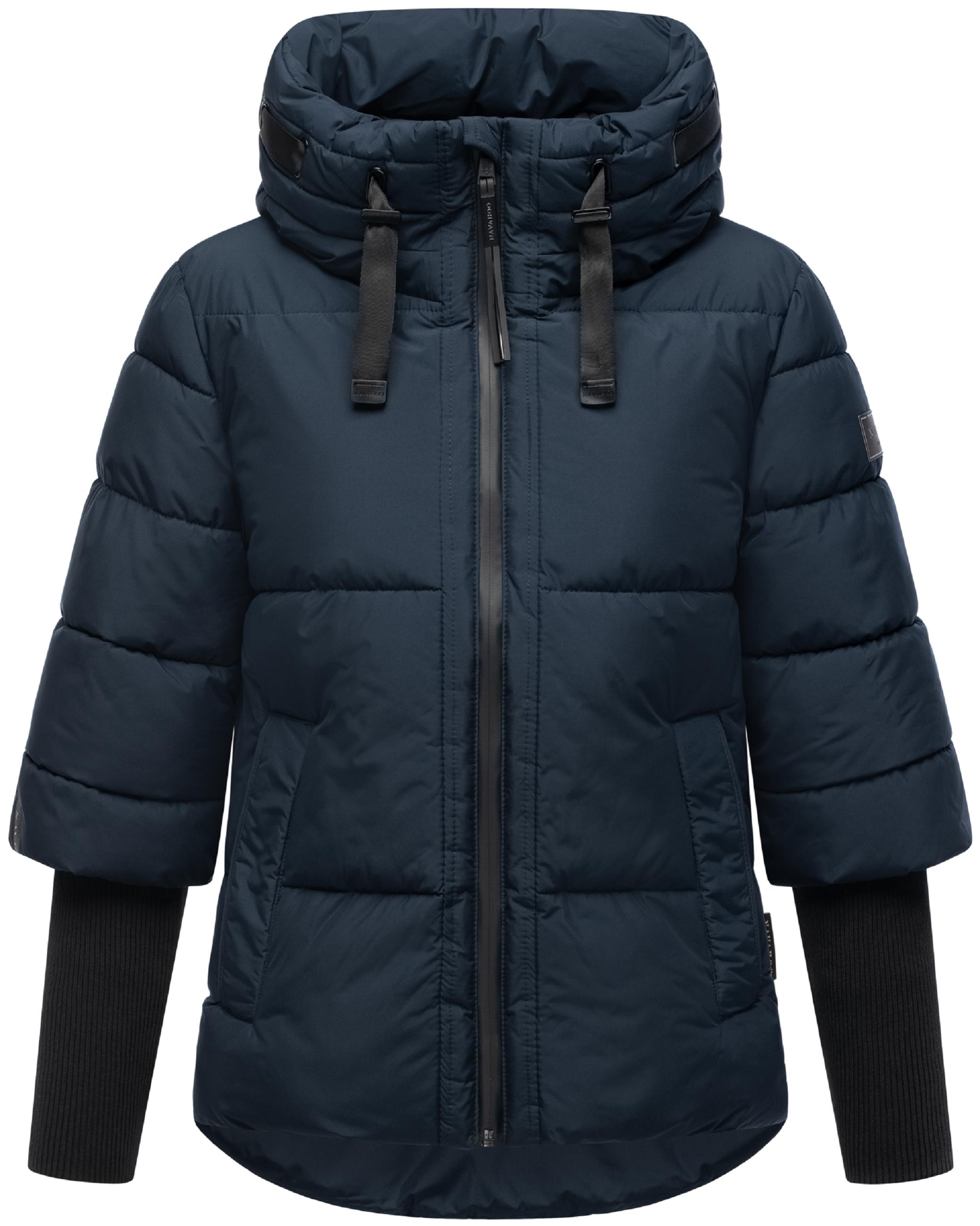 Winter Steppjacke mit Rippstrickärmeln "Lotusherz XIV" Navy