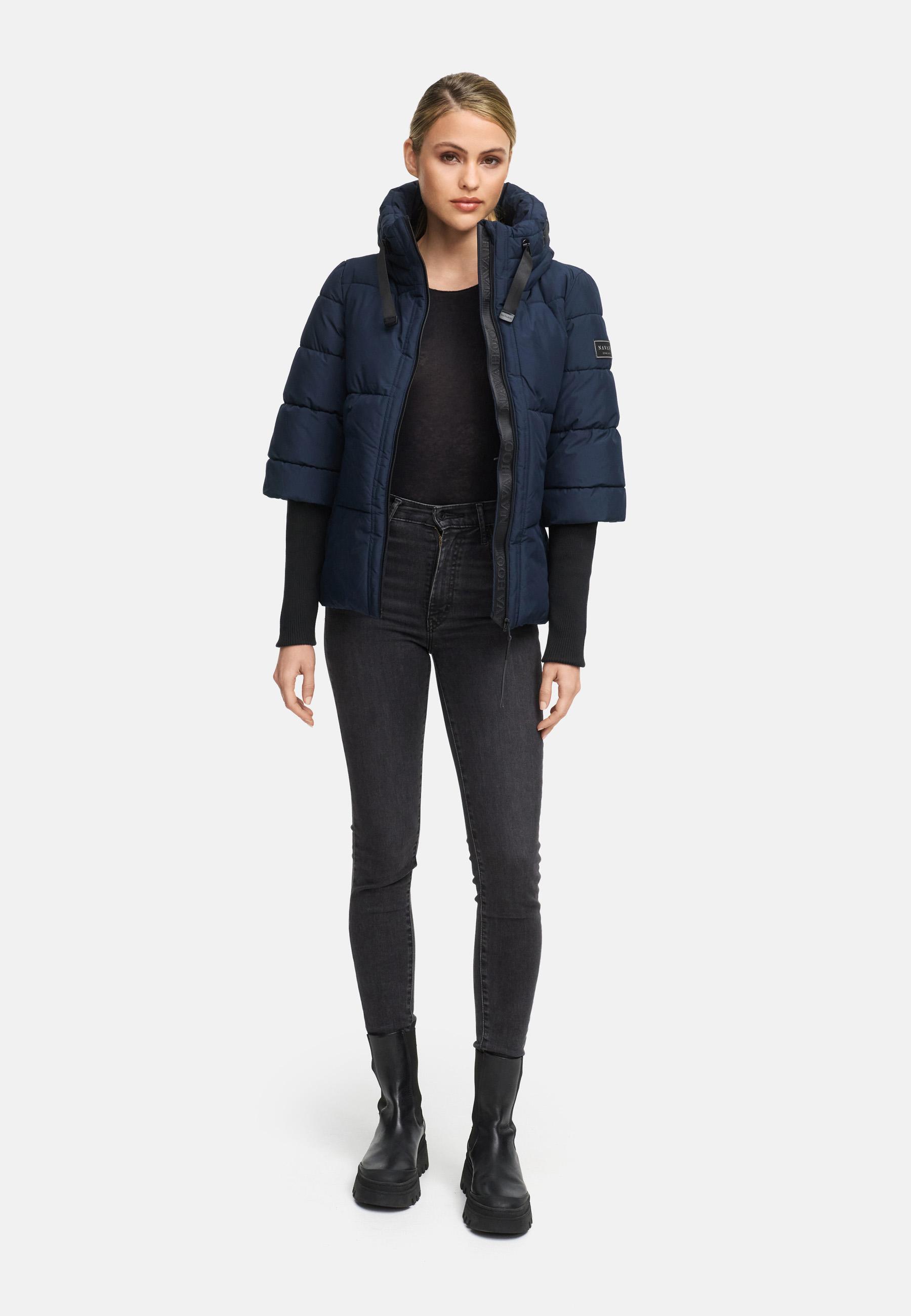Winter Steppjacke mit Rippstrickärmeln "Lotusherz XIV" Navy