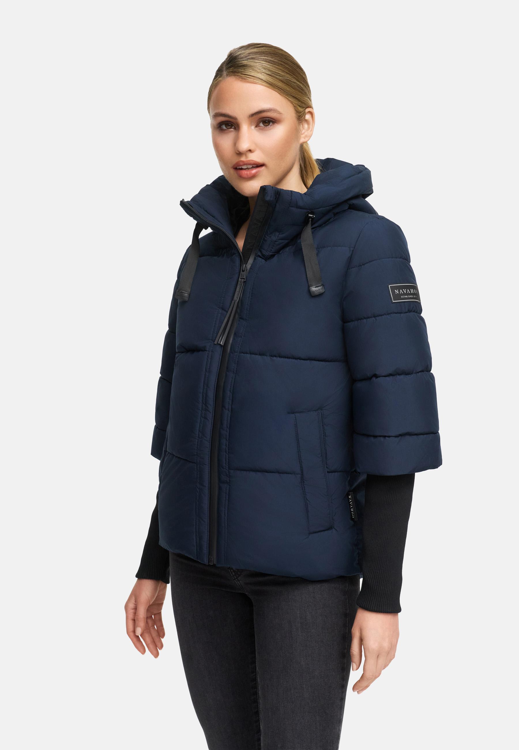 Winter Steppjacke mit Rippstrickärmeln "Lotusherz XIV" Navy