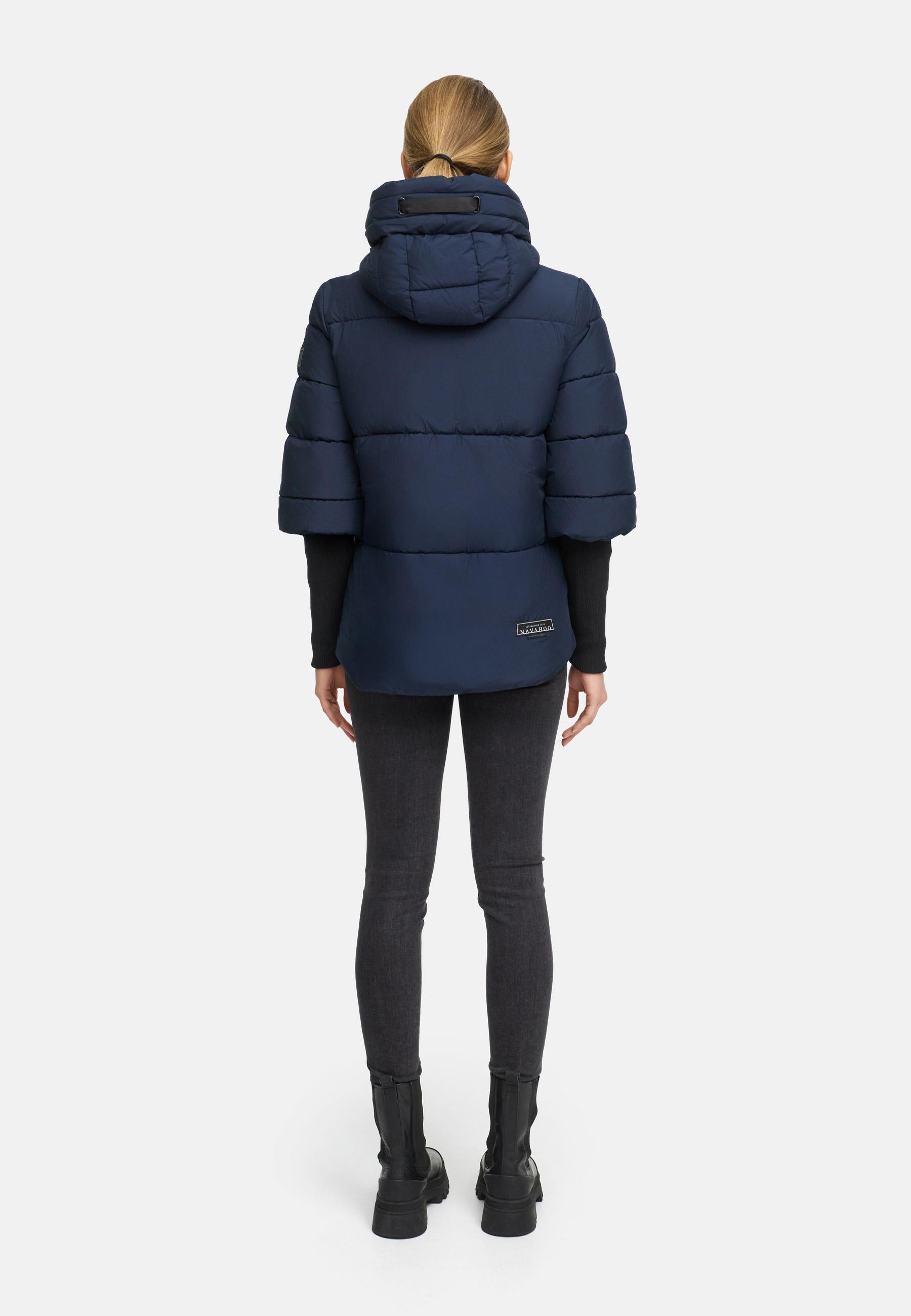 Winter Steppjacke mit Rippstrickärmeln "Lotusherz XIV" Navy