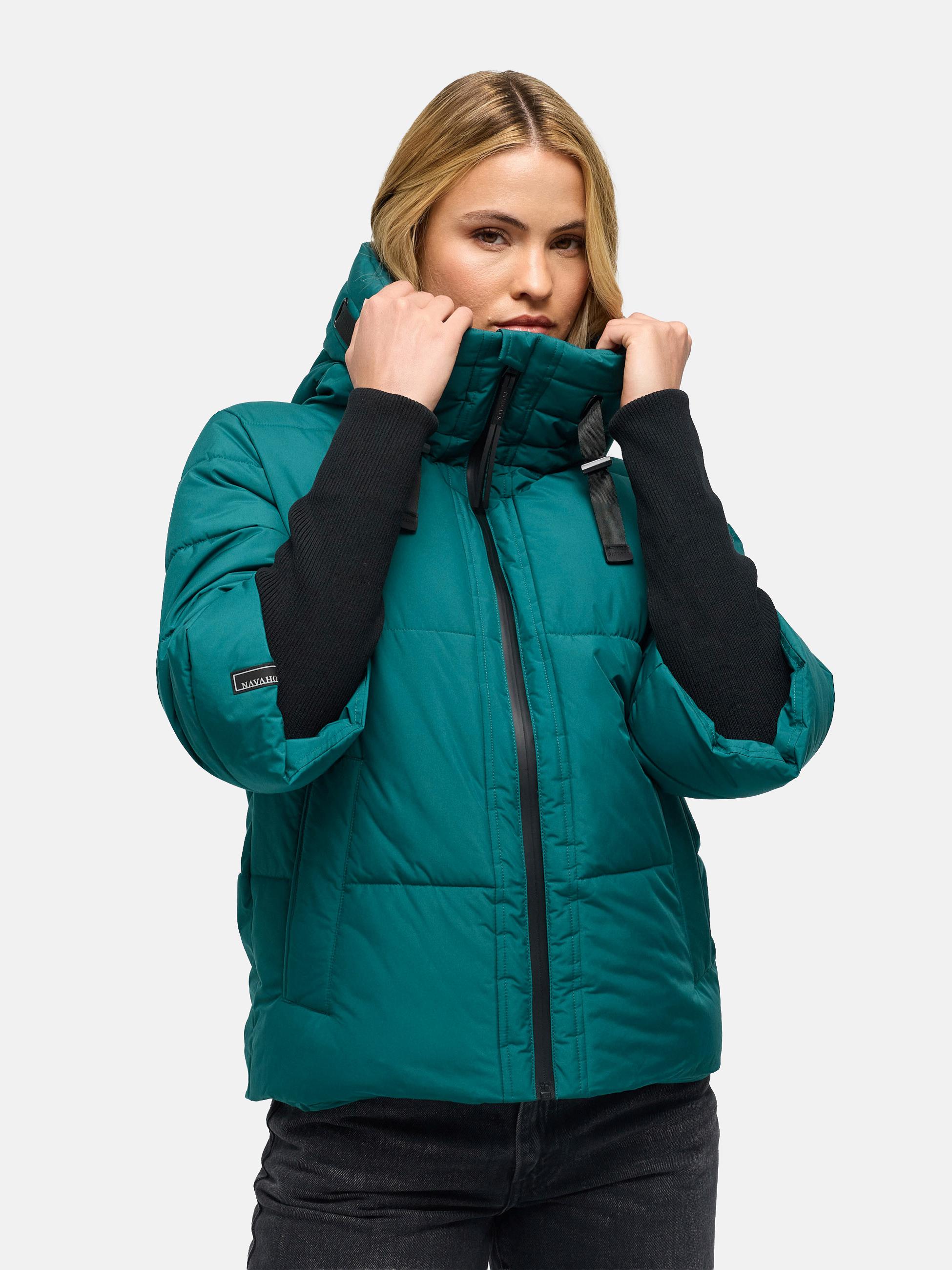 Winter Steppjacke mit Rippstrickärmeln "Lotusherz XIV" Ocean Green