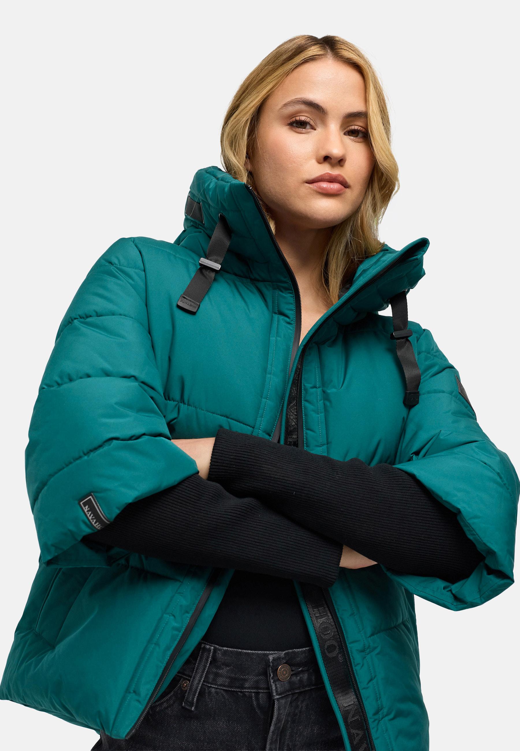 Winter Steppjacke mit Rippstrickärmeln "Lotusherz XIV" Ocean Green