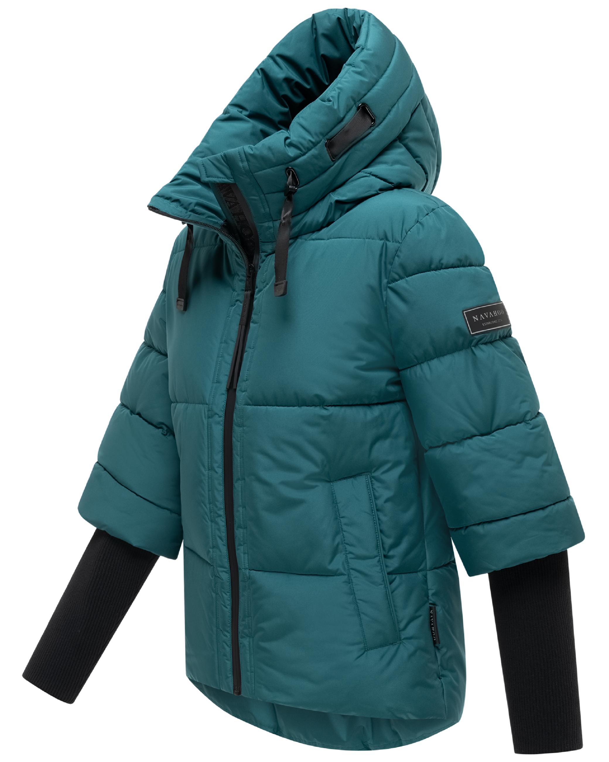 Winter Steppjacke mit Rippstrickärmeln "Lotusherz XIV" Ocean Green
