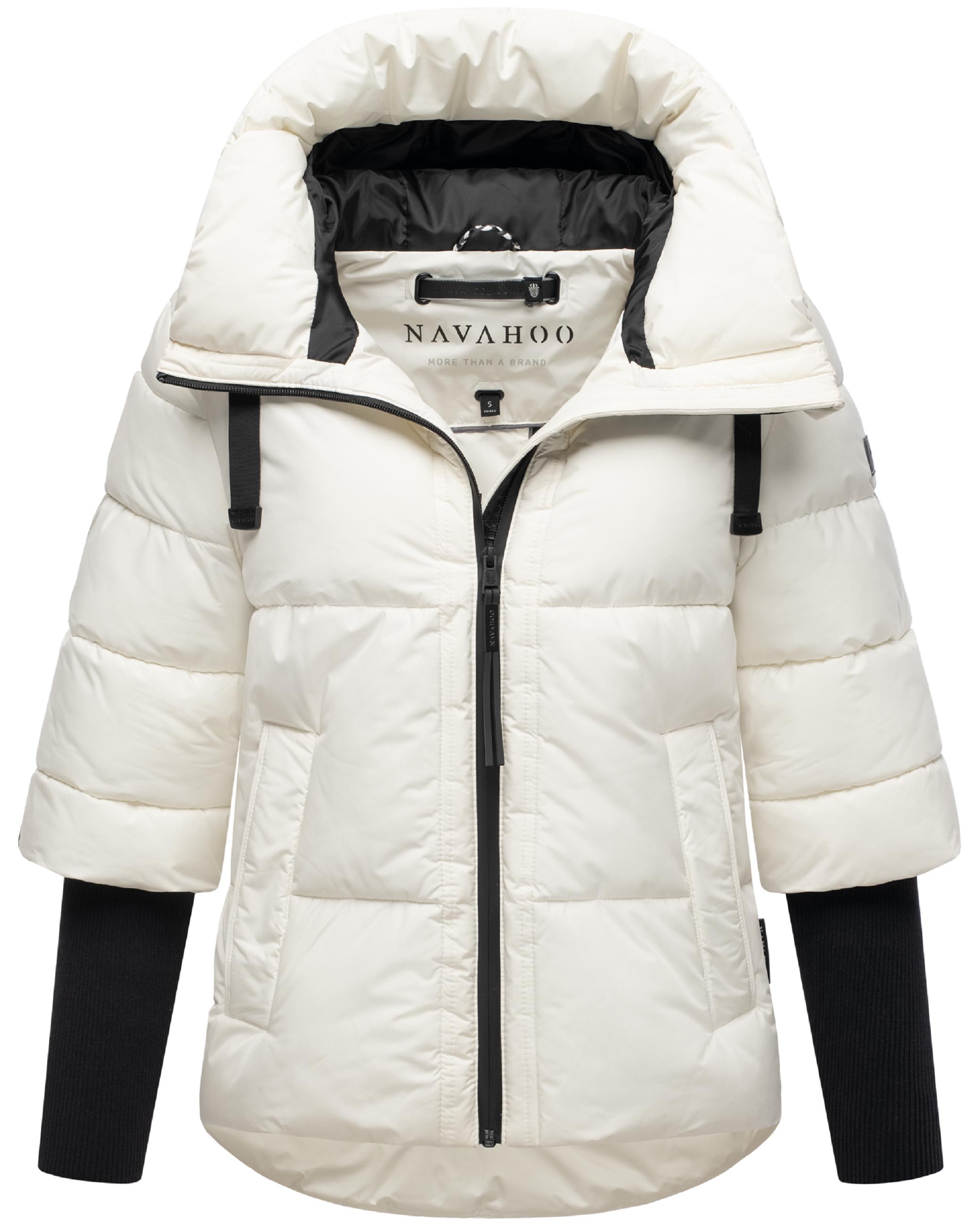 Winter Steppjacke mit Rippstrickärmeln "Lotusherz XIV" Offwhite