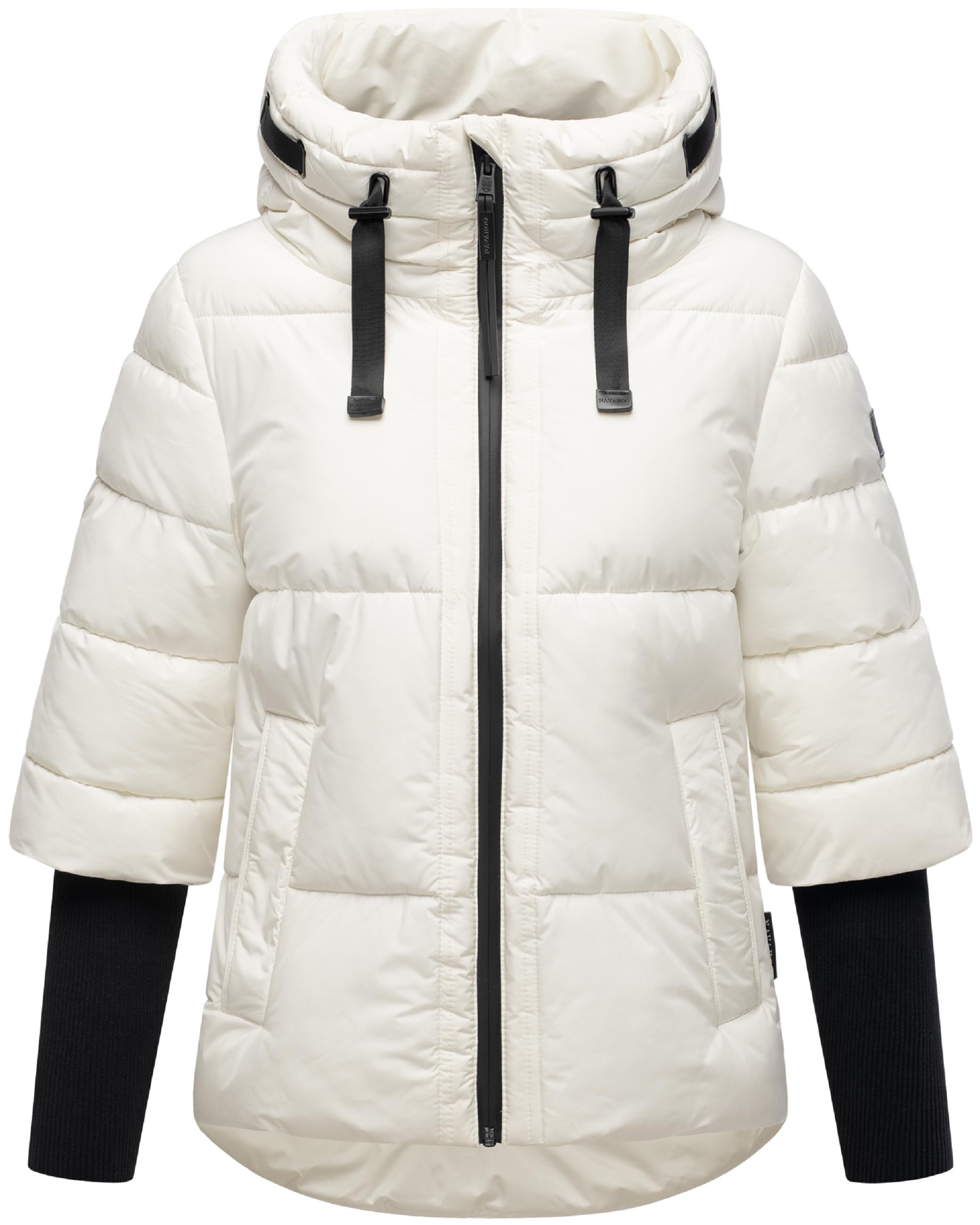 Winter Steppjacke mit Rippstrickärmeln "Lotusherz XIV" Offwhite