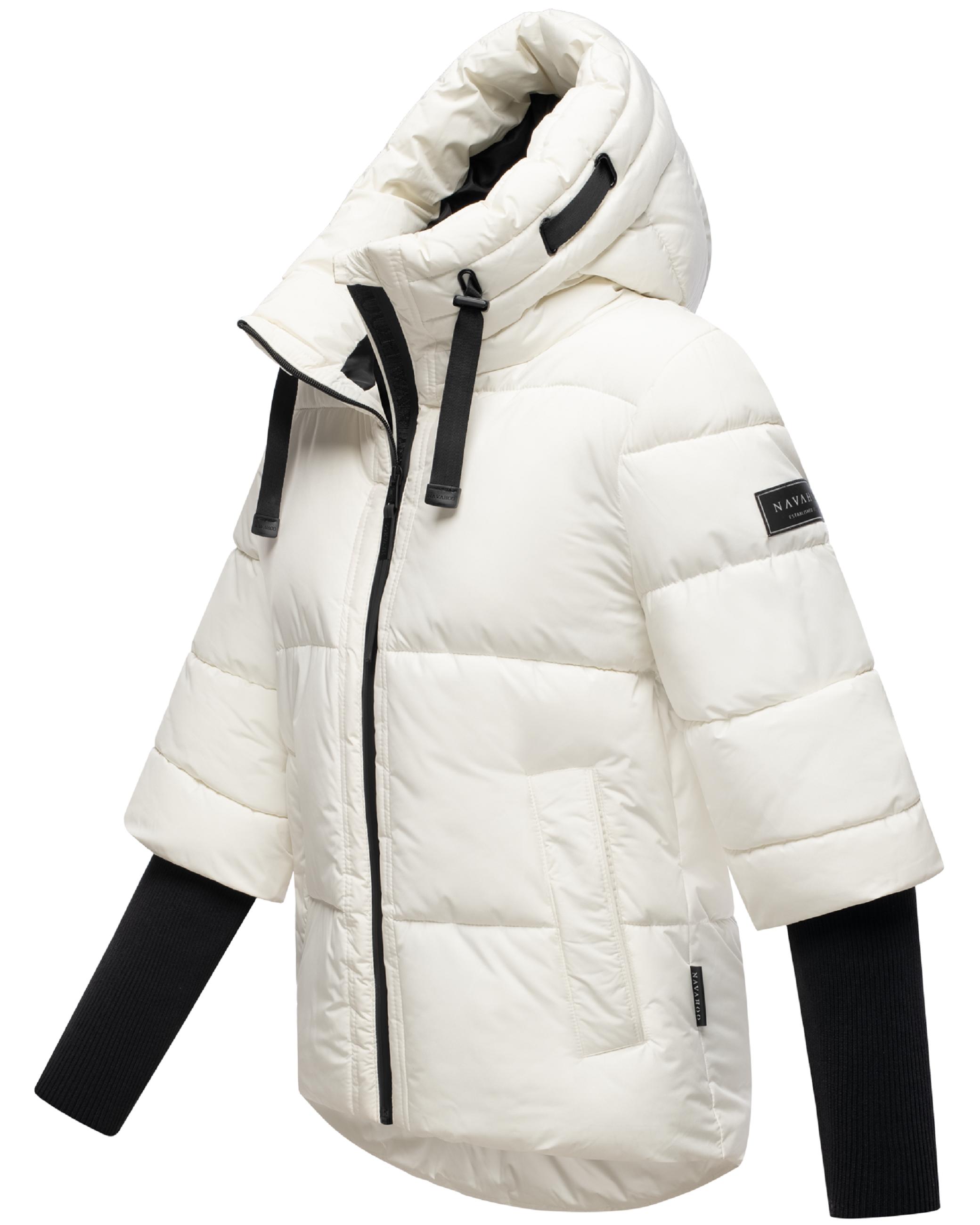 Winter Steppjacke mit Rippstrickärmeln "Lotusherz XIV" Offwhite