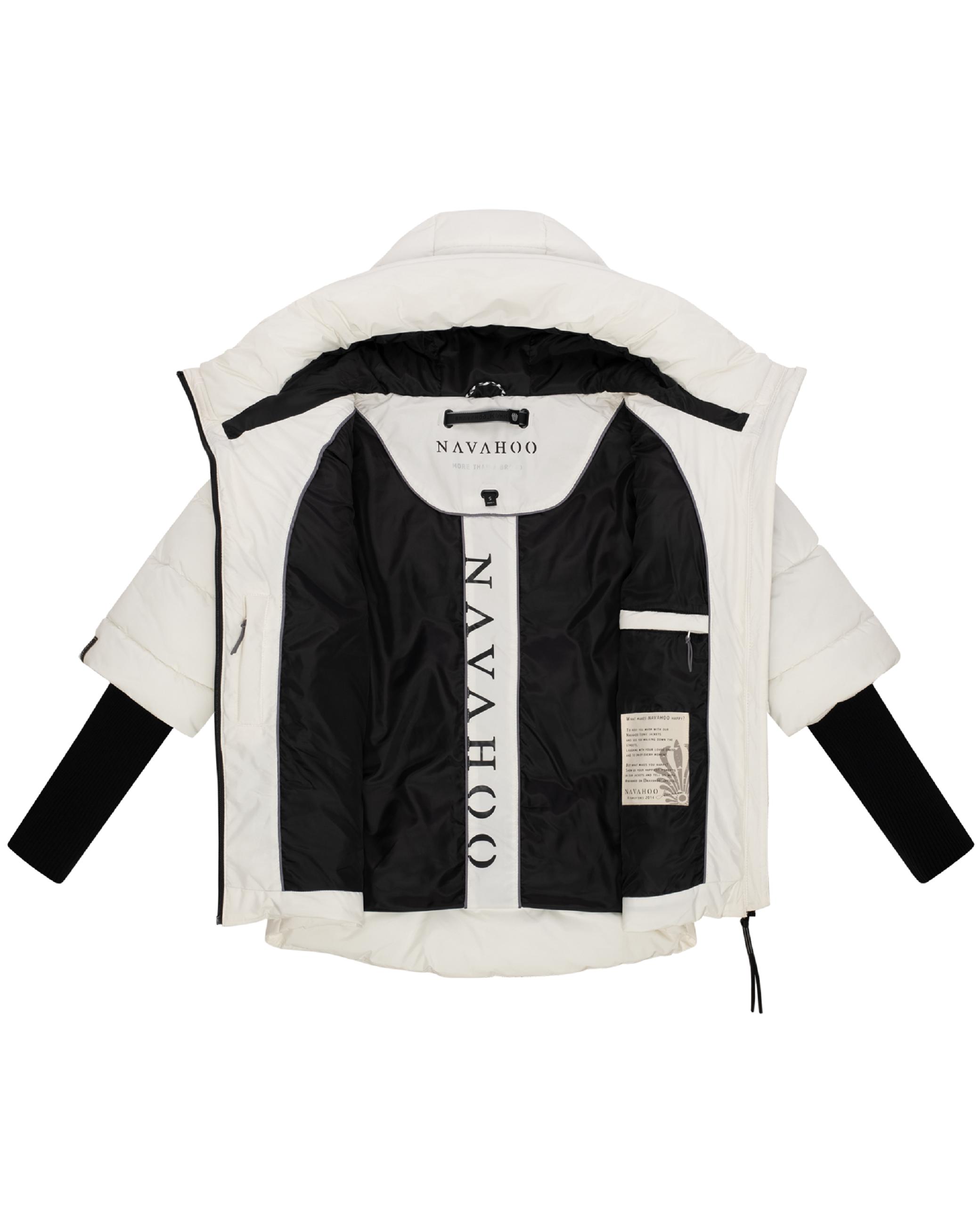 Winter Steppjacke mit Rippstrickärmeln "Lotusherz XIV" Offwhite