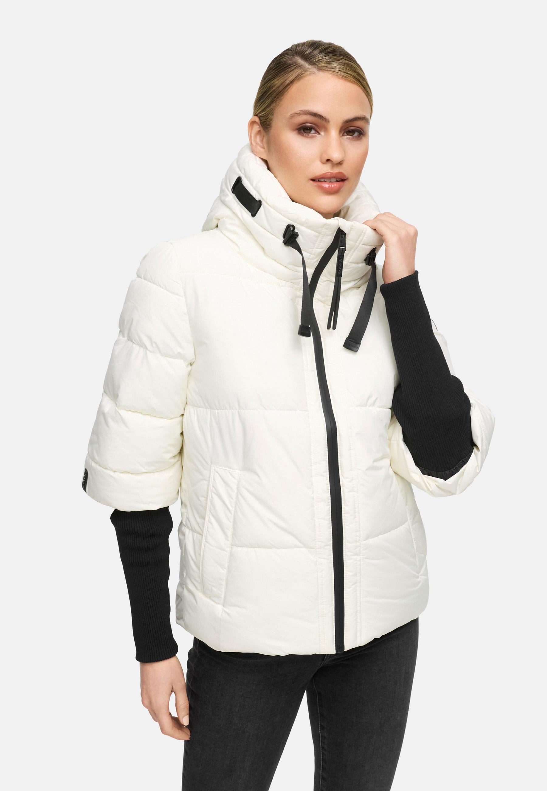 Winter Steppjacke mit Rippstrickärmeln "Lotusherz XIV" Offwhite