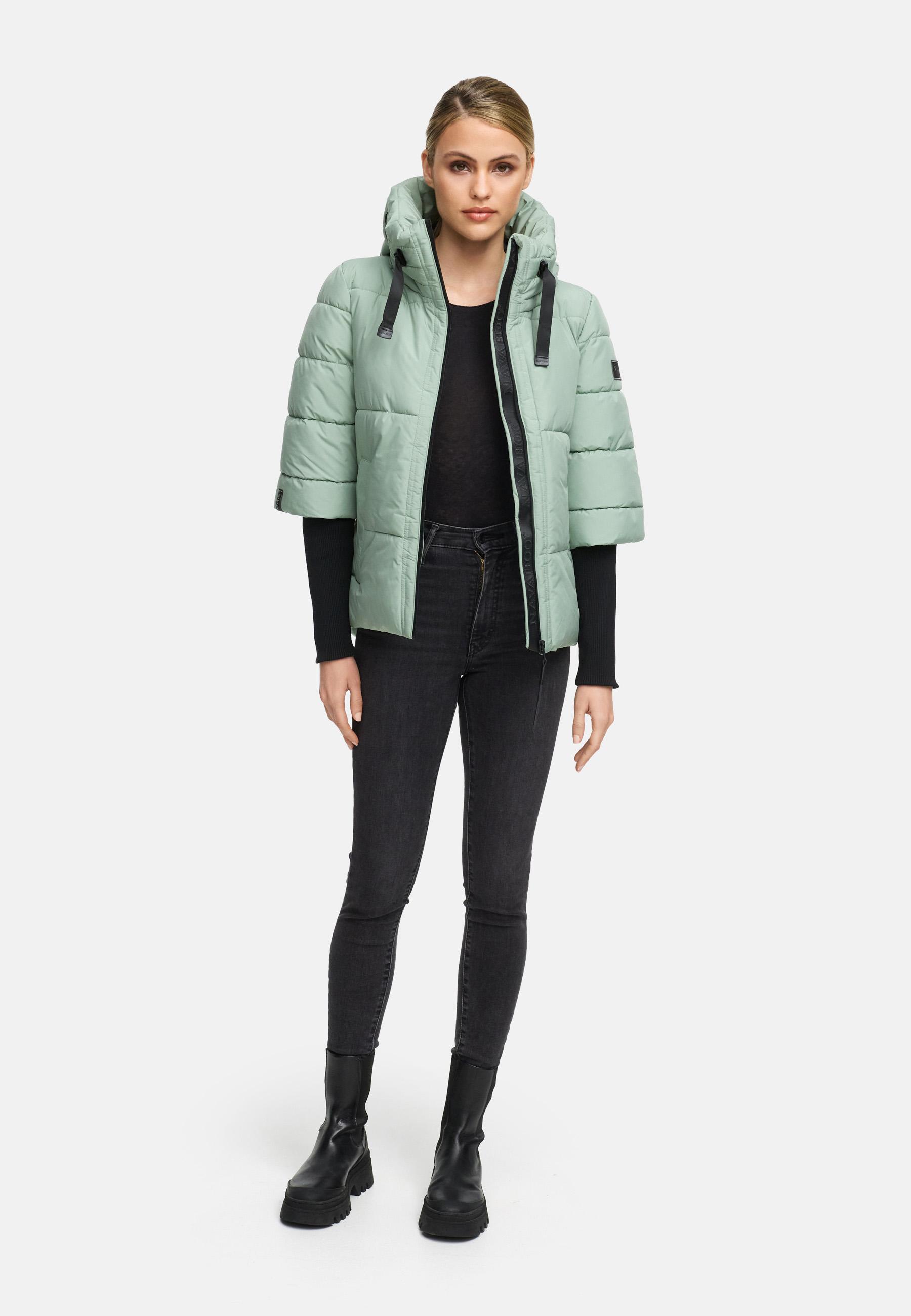 Winter Steppjacke mit Rippstrickärmeln "Lotusherz XIV" Smokey Mint