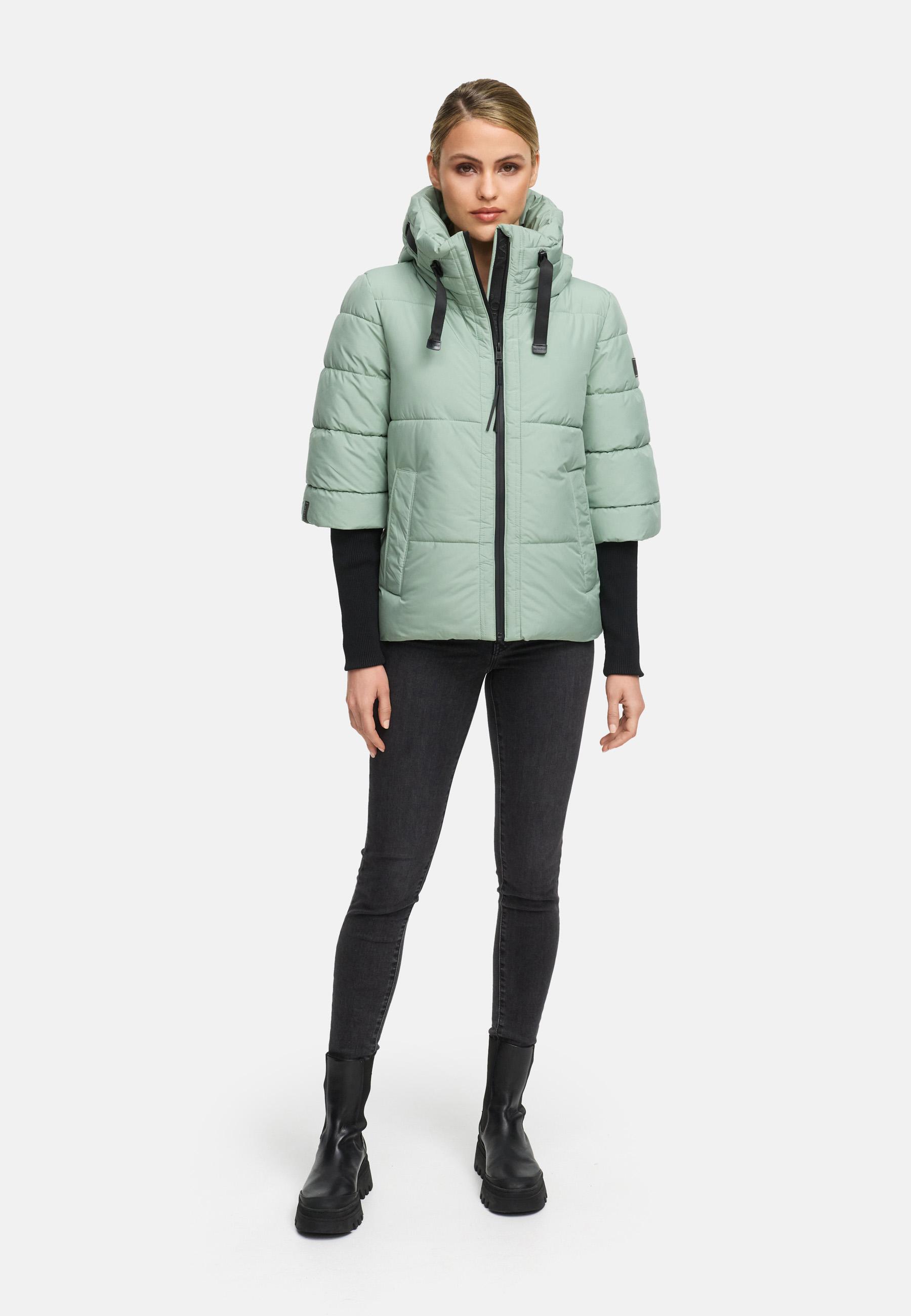 Winter Steppjacke mit Rippstrickärmeln "Lotusherz XIV" Smokey Mint
