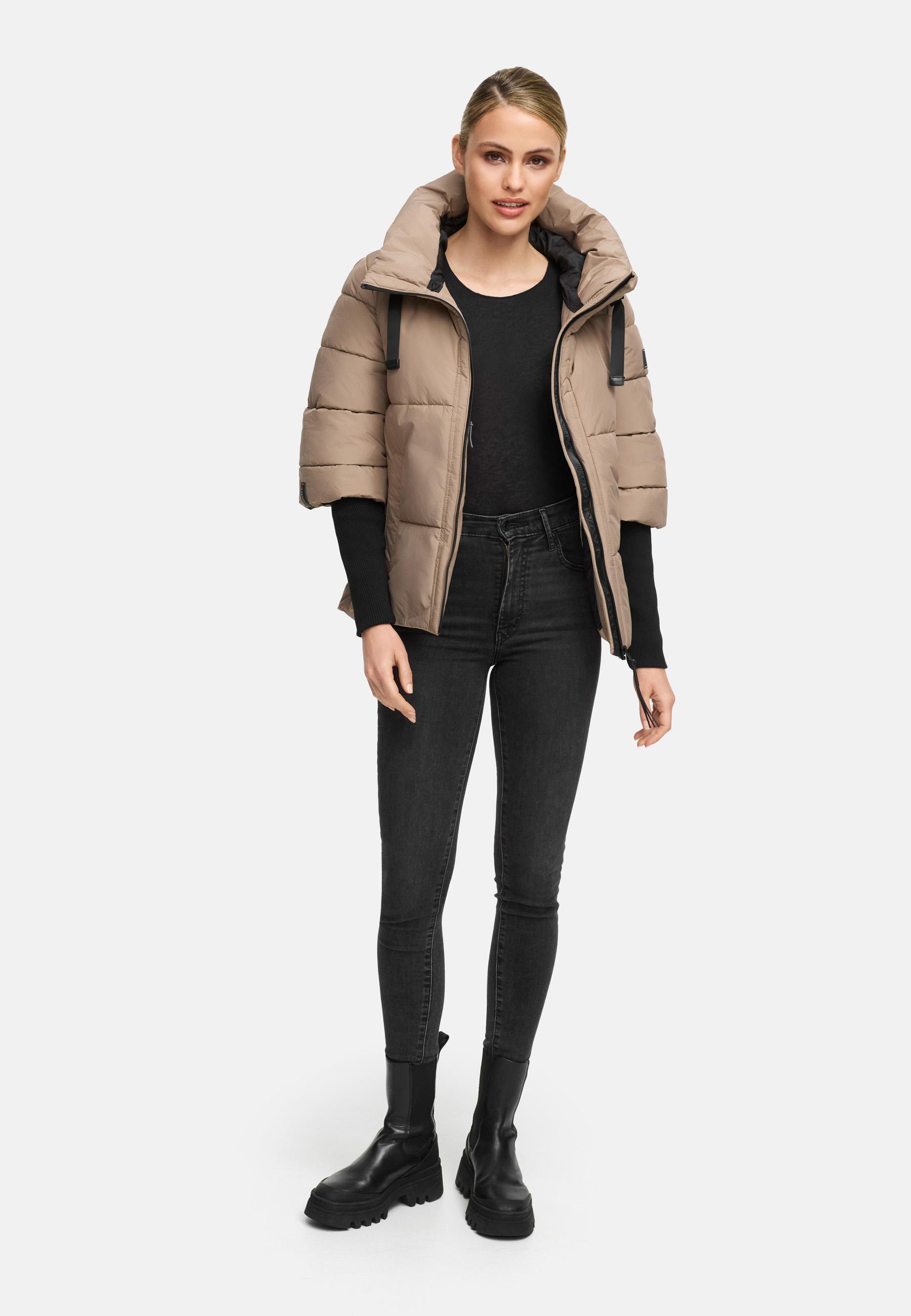 Winter Steppjacke mit Rippstrickärmeln "Lotusherz XIV" Taupe Grey