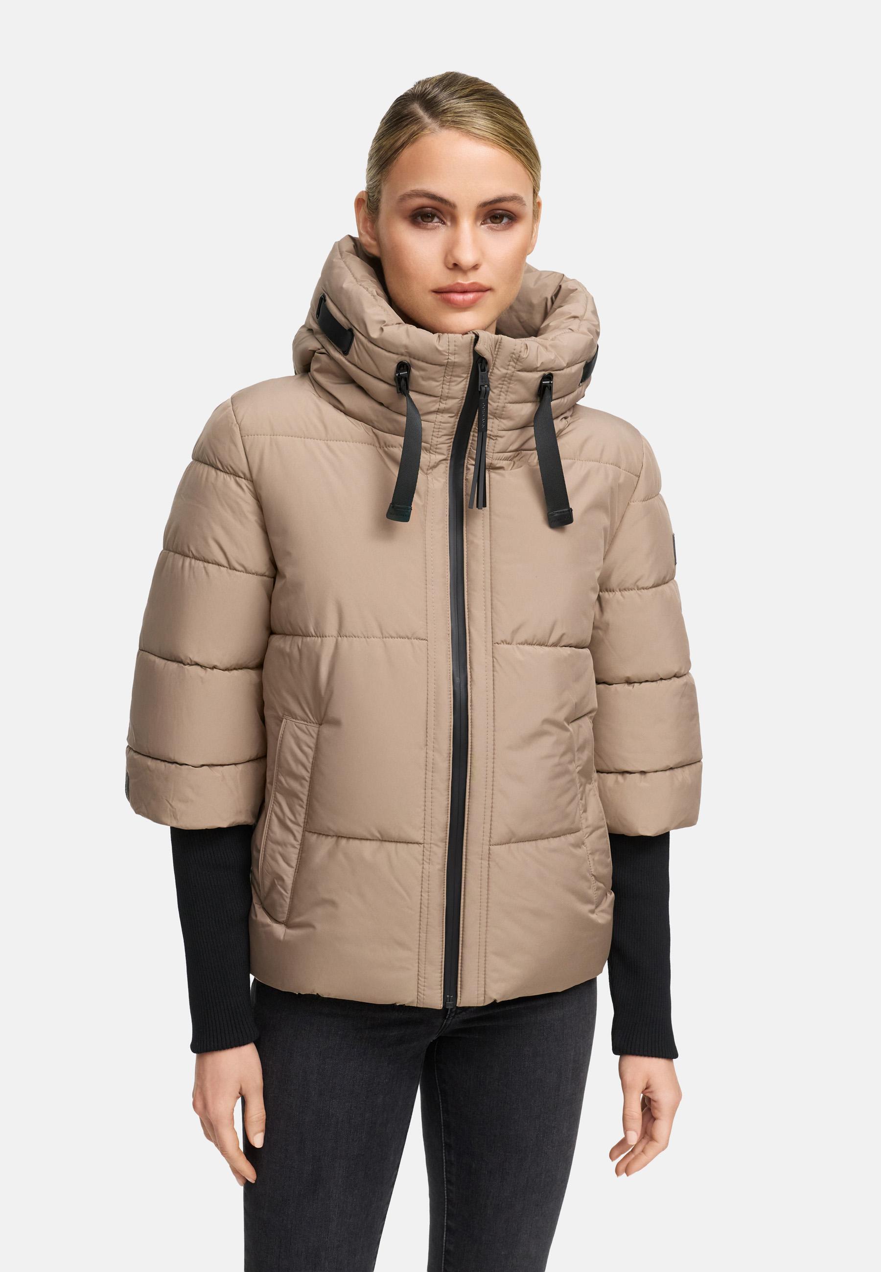 Winter Steppjacke mit Rippstrickärmeln "Lotusherz XIV" Taupe Grey