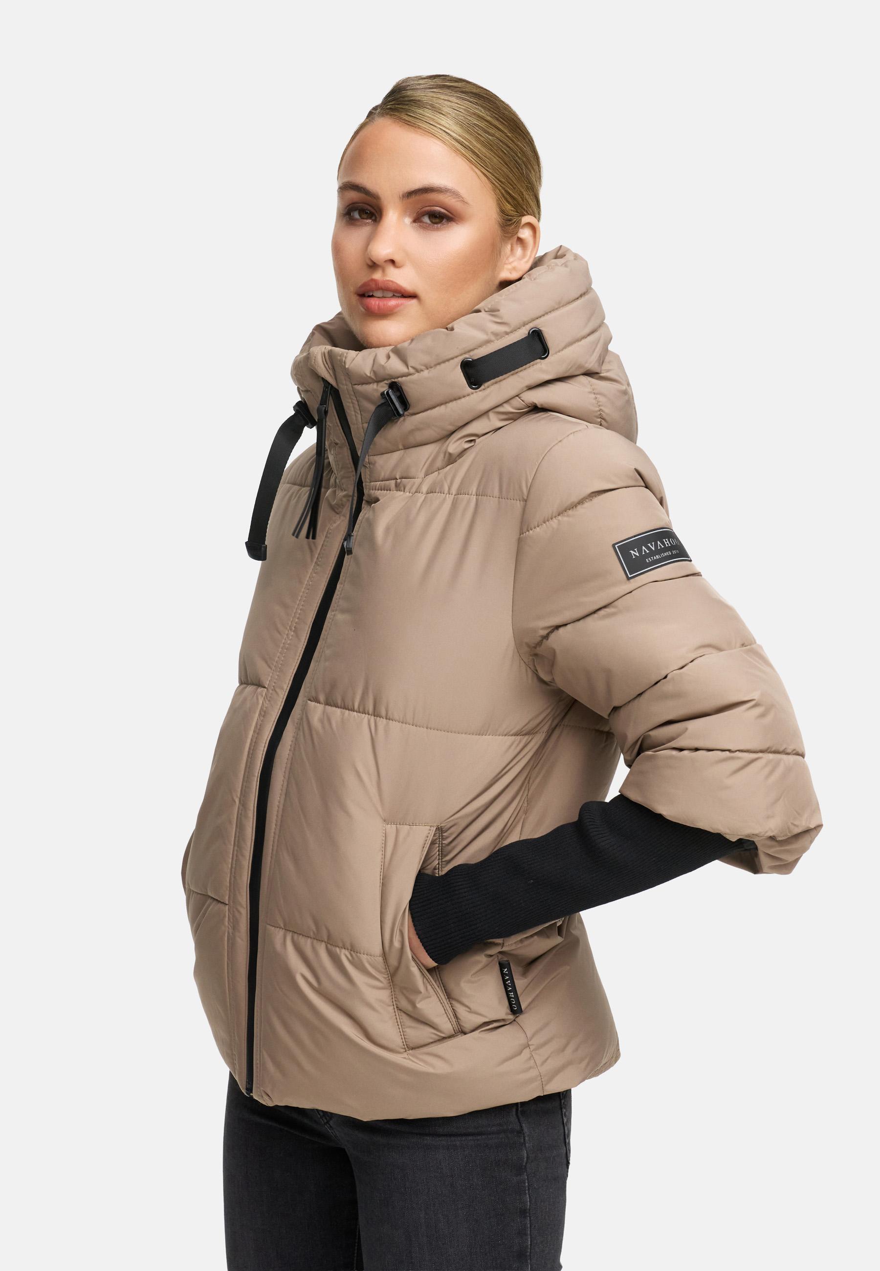 Winter Steppjacke mit Rippstrickärmeln "Lotusherz XIV" Taupe Grey
