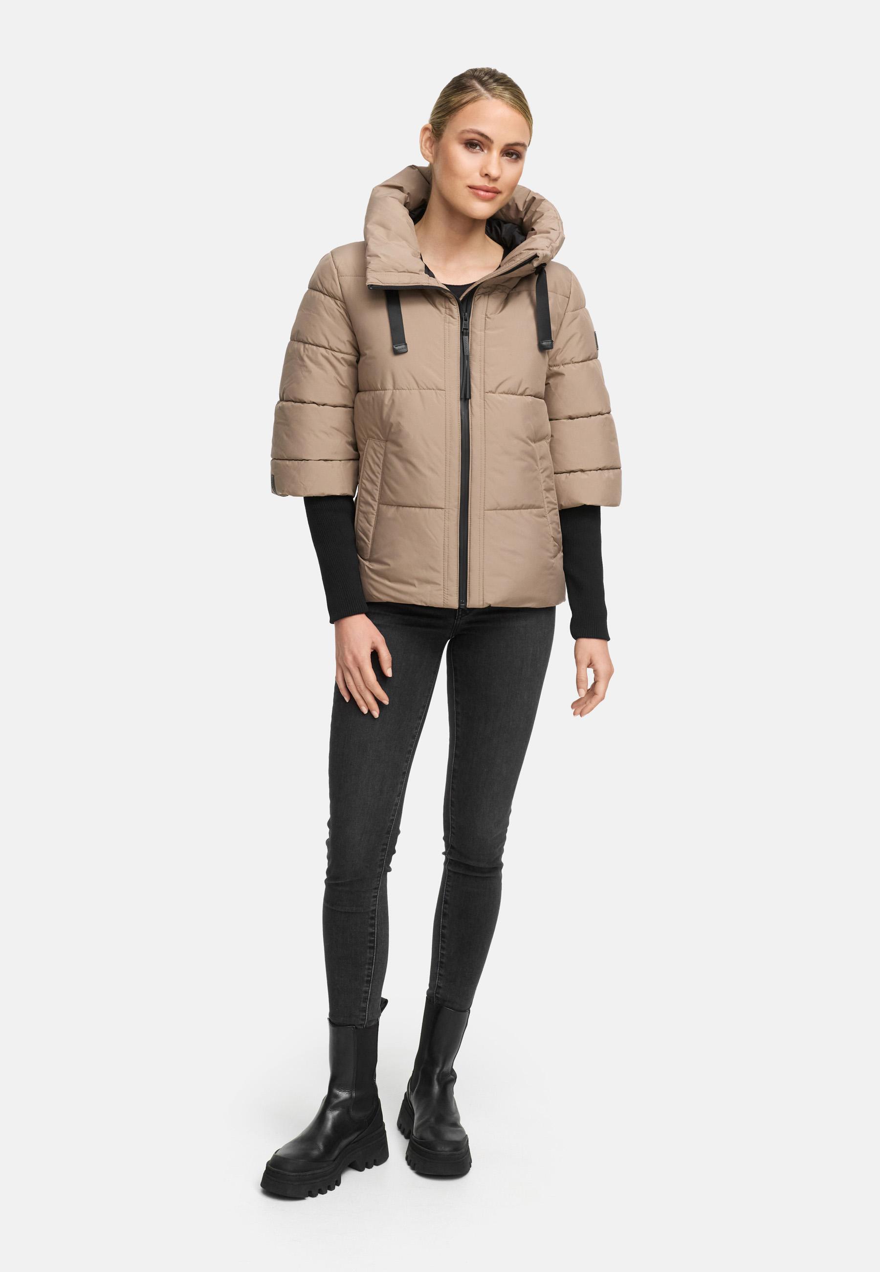 Winter Steppjacke mit Rippstrickärmeln "Lotusherz XIV" Taupe Grey