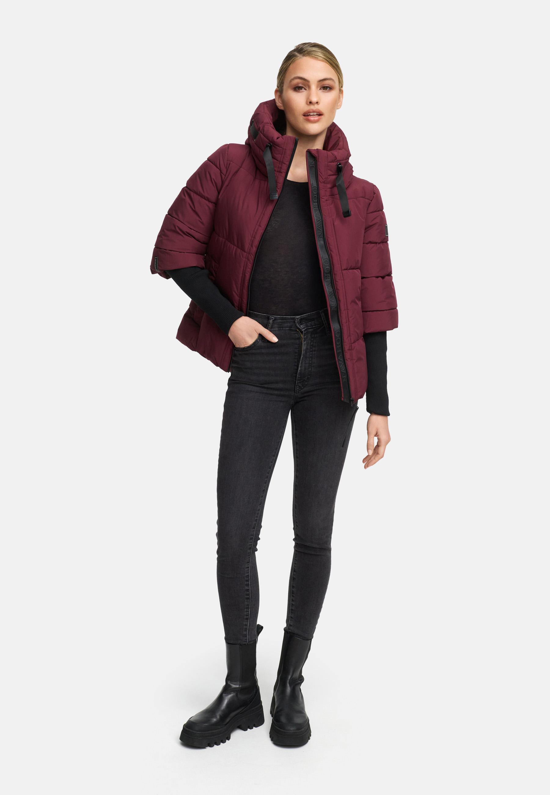 Winter Steppjacke mit Rippstrickärmeln "Lotusherz XIV" Wine