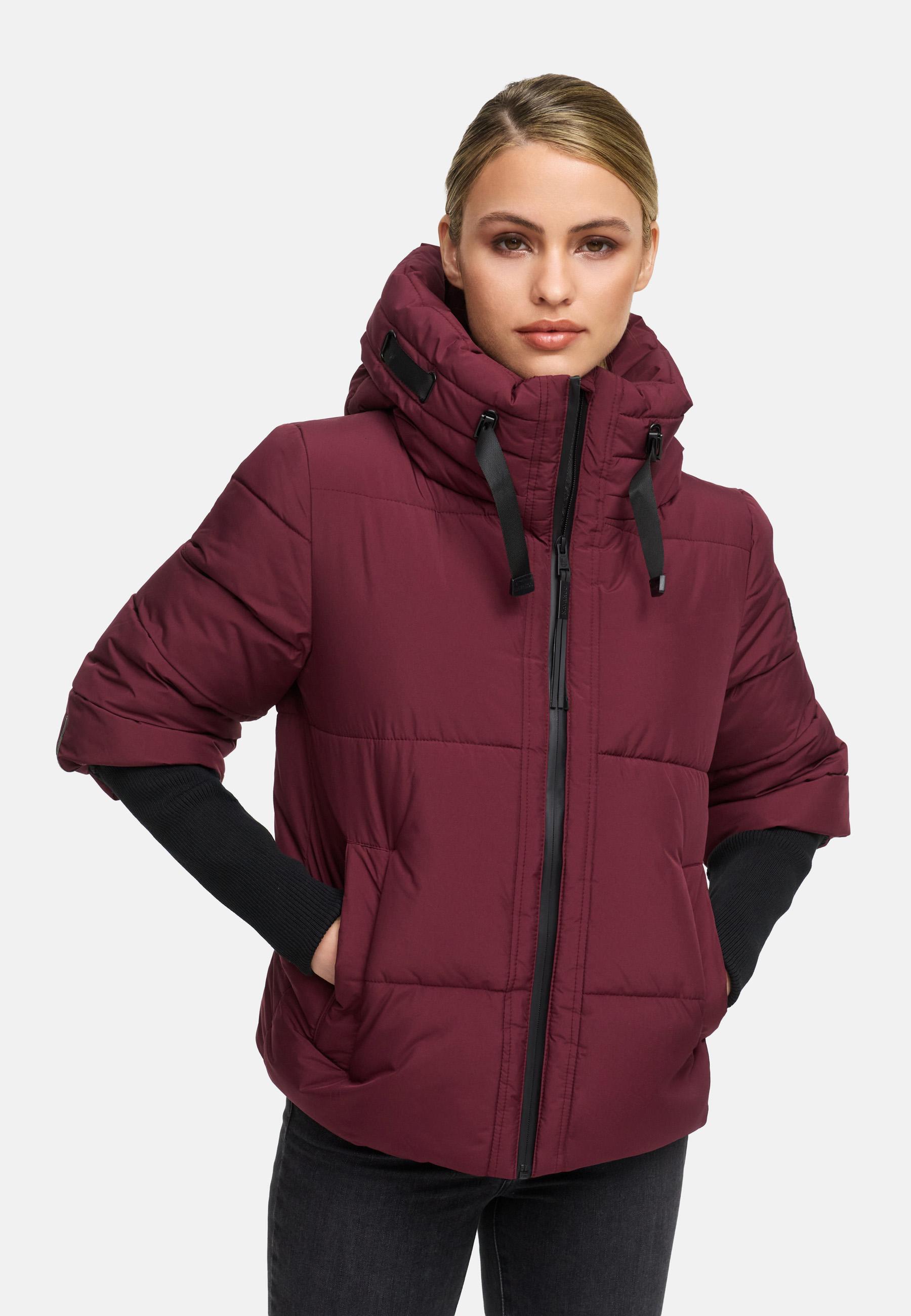 Winter Steppjacke mit Rippstrickärmeln "Lotusherz XIV" Wine