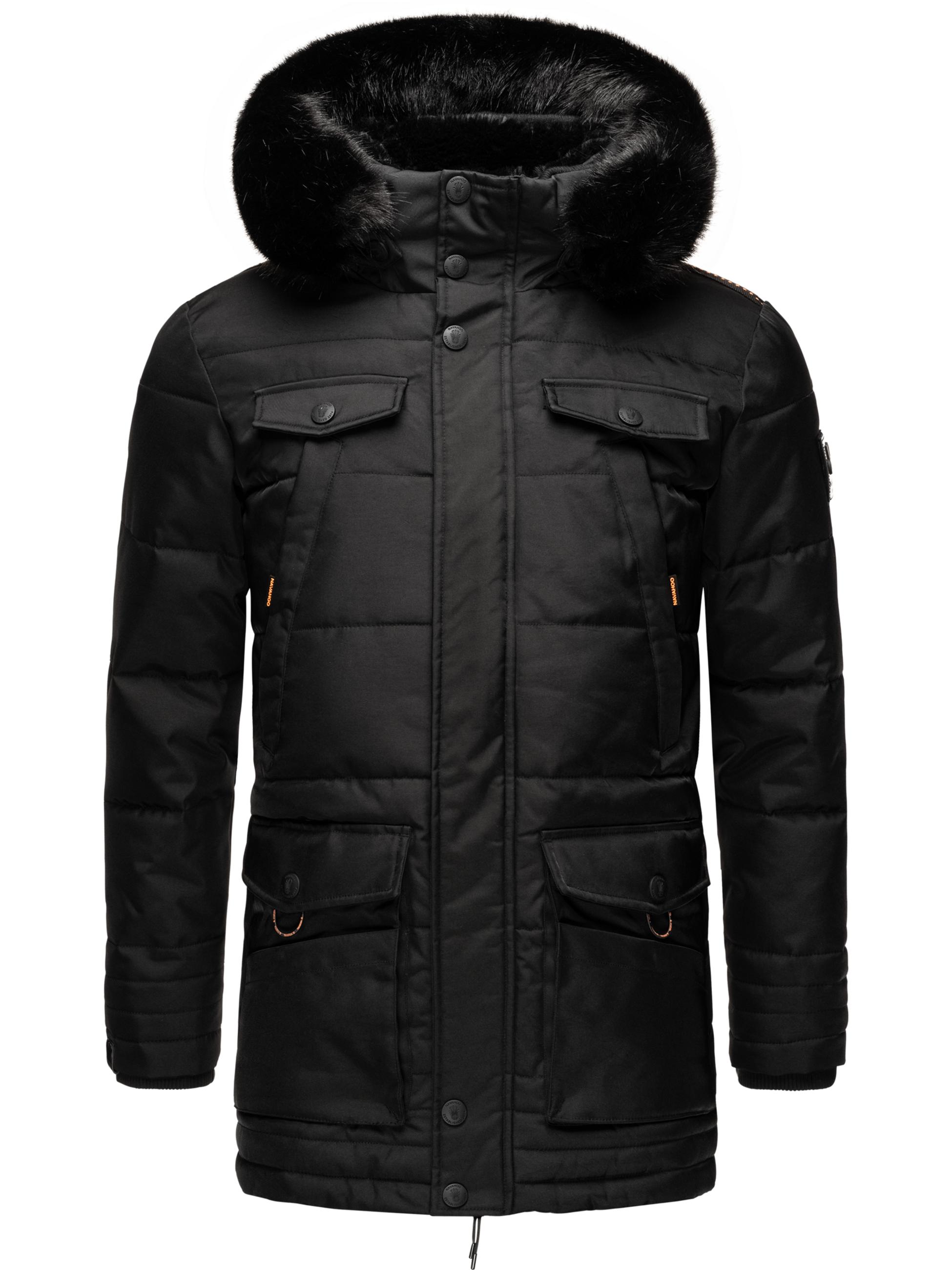 Winter Jacke Wintermantel Parka mit abnehmbarer Kunstfellkapuze Luaan Black