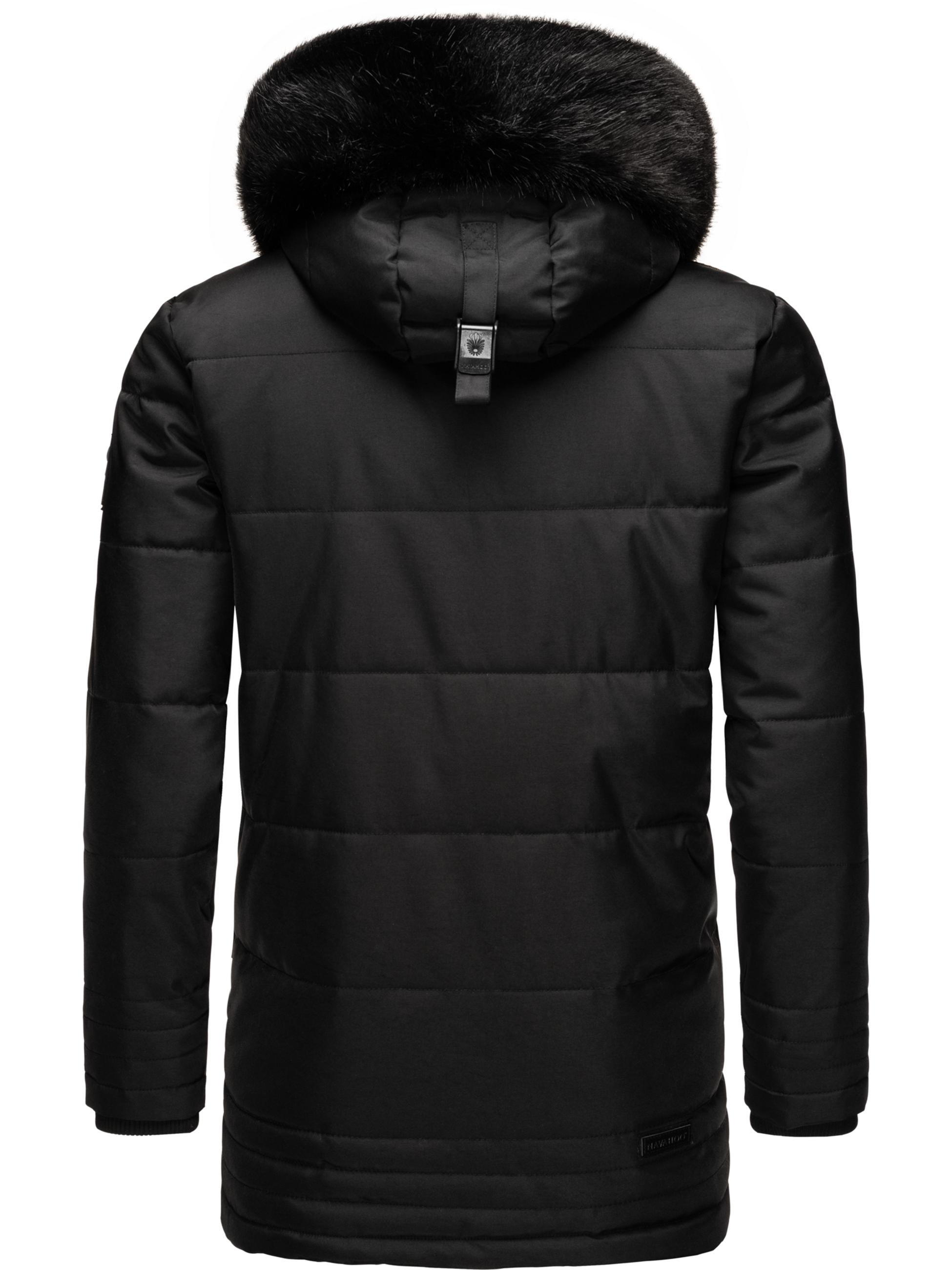 Winter Jacke Wintermantel Parka mit abnehmbarer Kunstfellkapuze Luaan Black