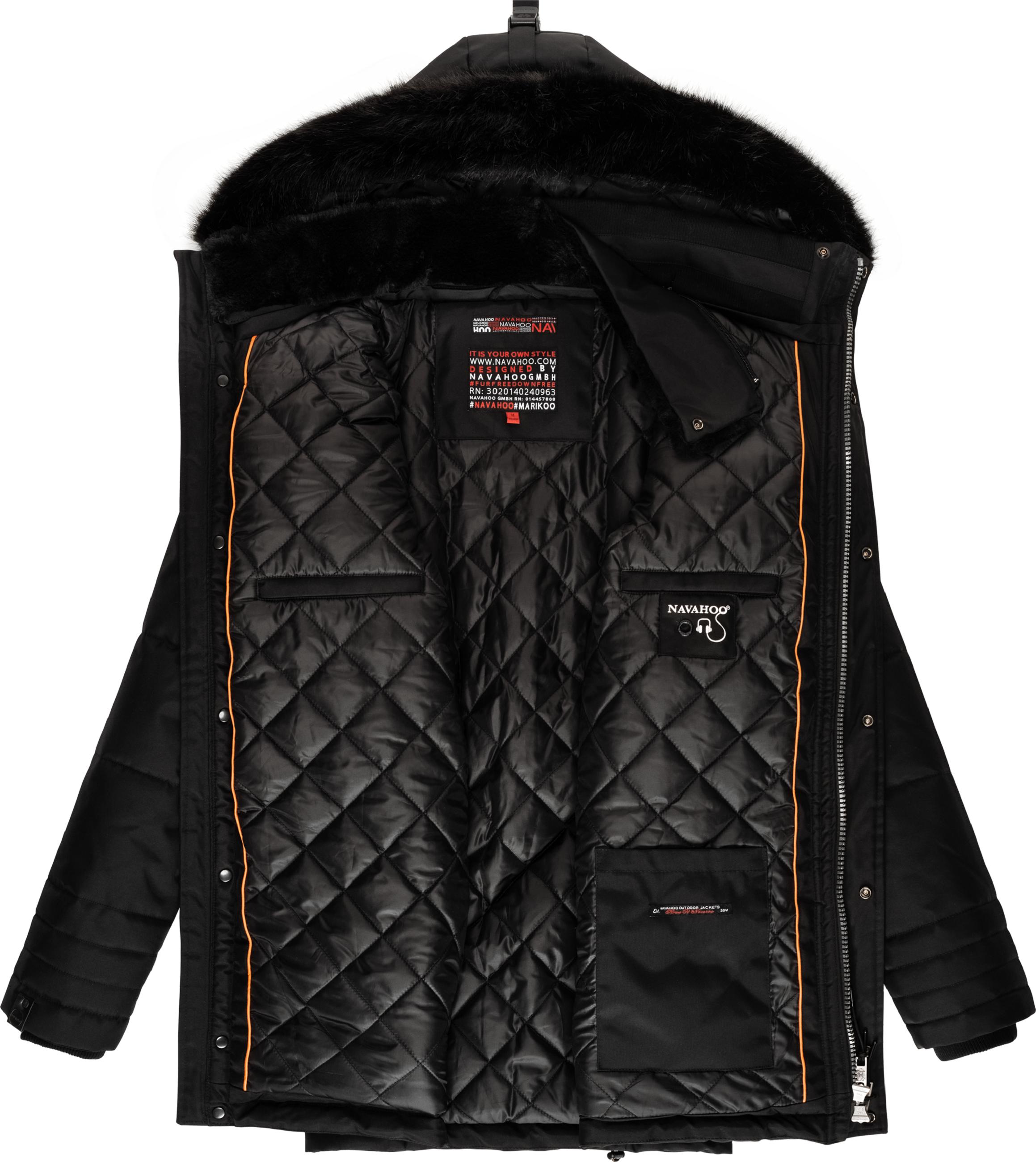 Winter Jacke Wintermantel Parka mit abnehmbarer Kunstfellkapuze Luaan Black