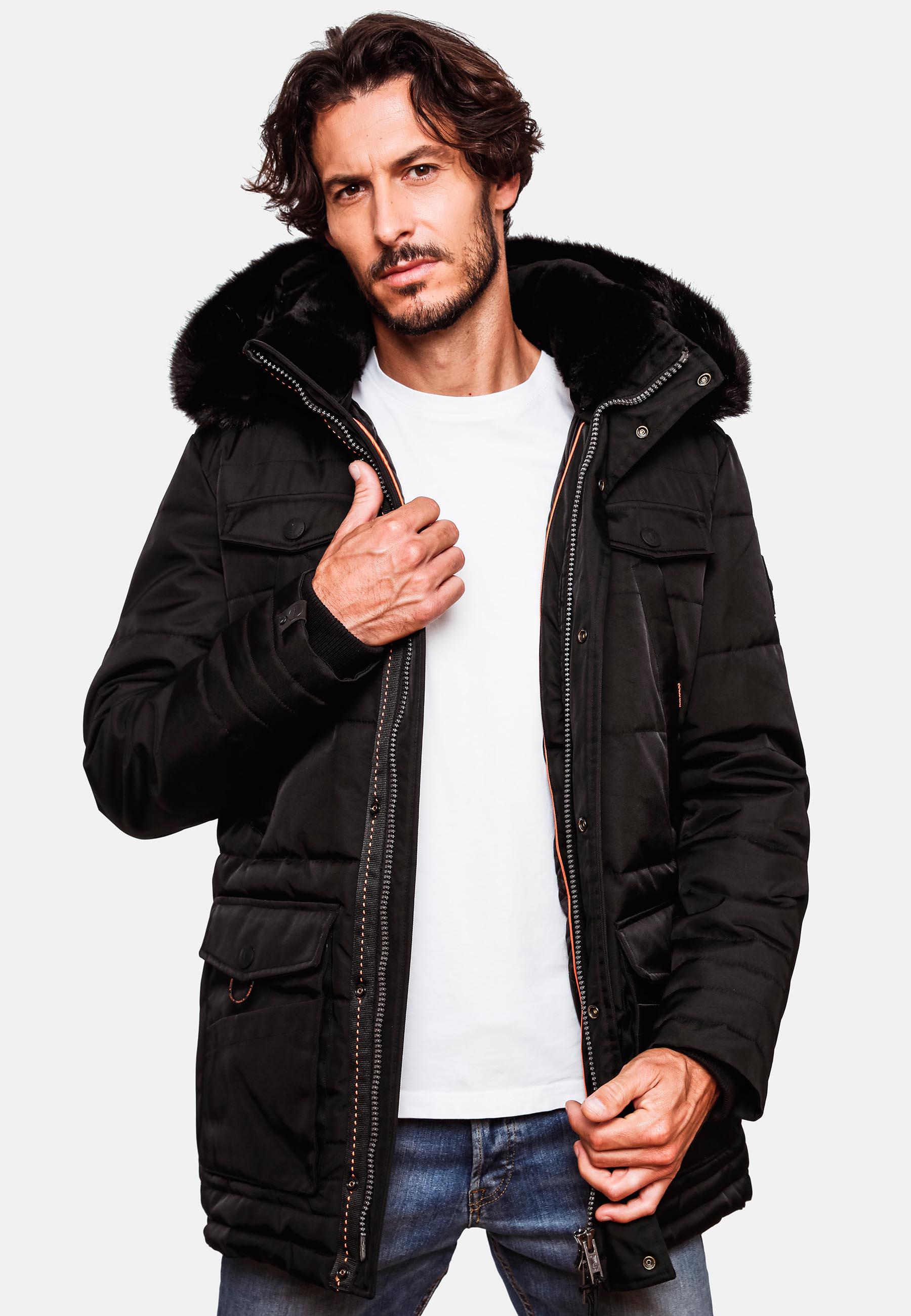 Winter Jacke Wintermantel Parka mit abnehmbarer Kunstfellkapuze Luaan Black