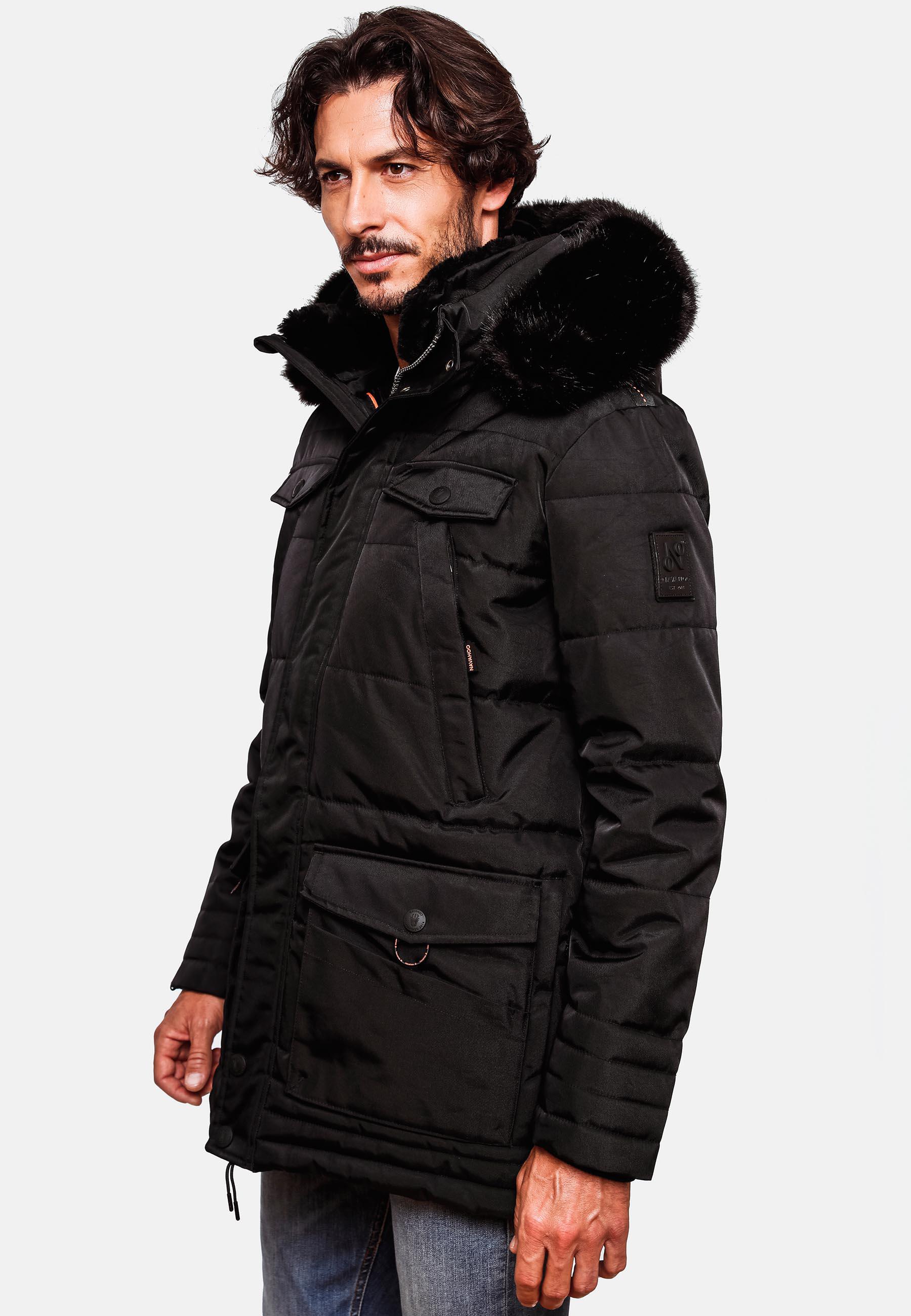 Winter Jacke Wintermantel Parka mit abnehmbarer Kunstfellkapuze Luaan Black