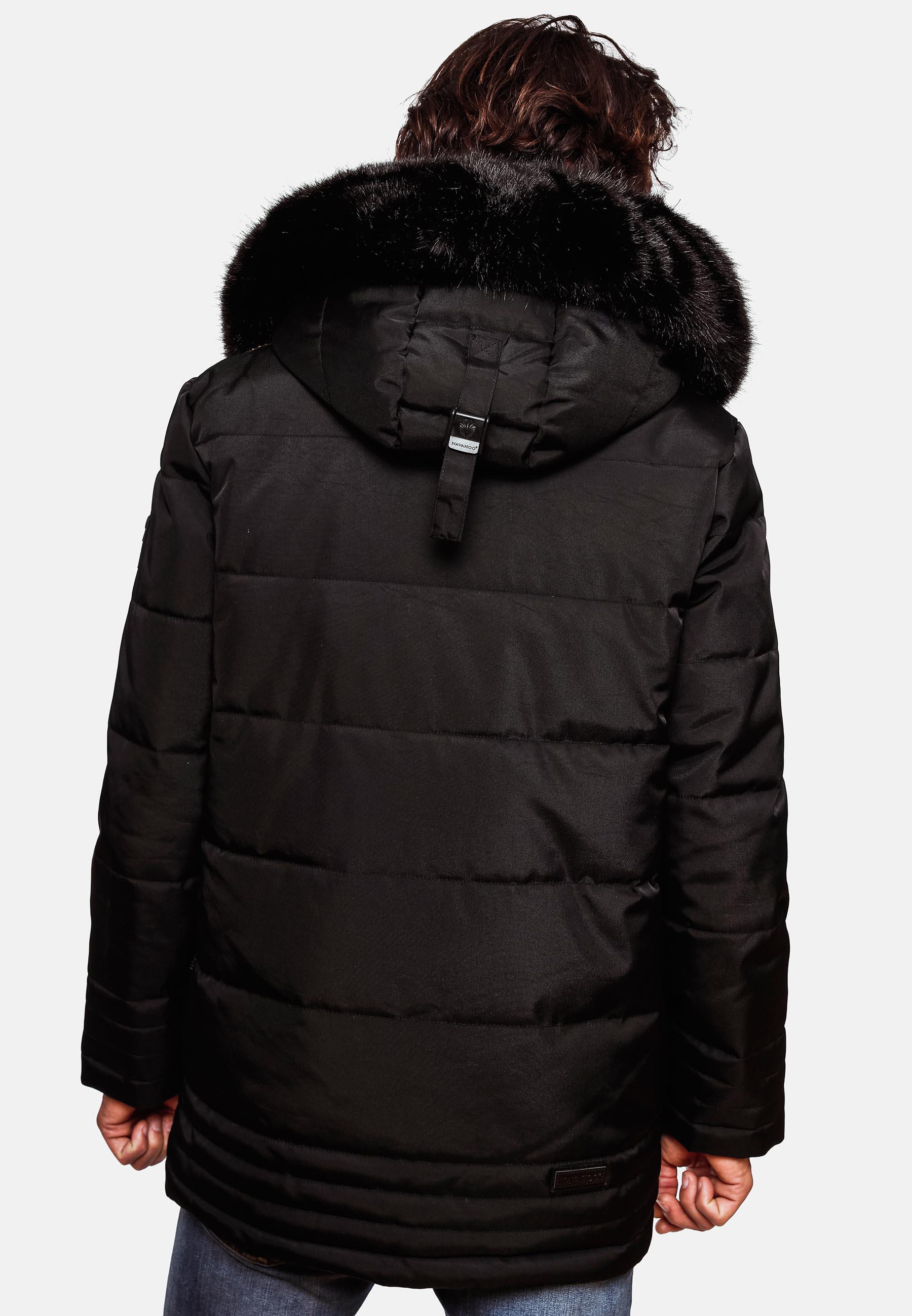 Winter Jacke Wintermantel Parka mit abnehmbarer Kunstfellkapuze Luaan Black