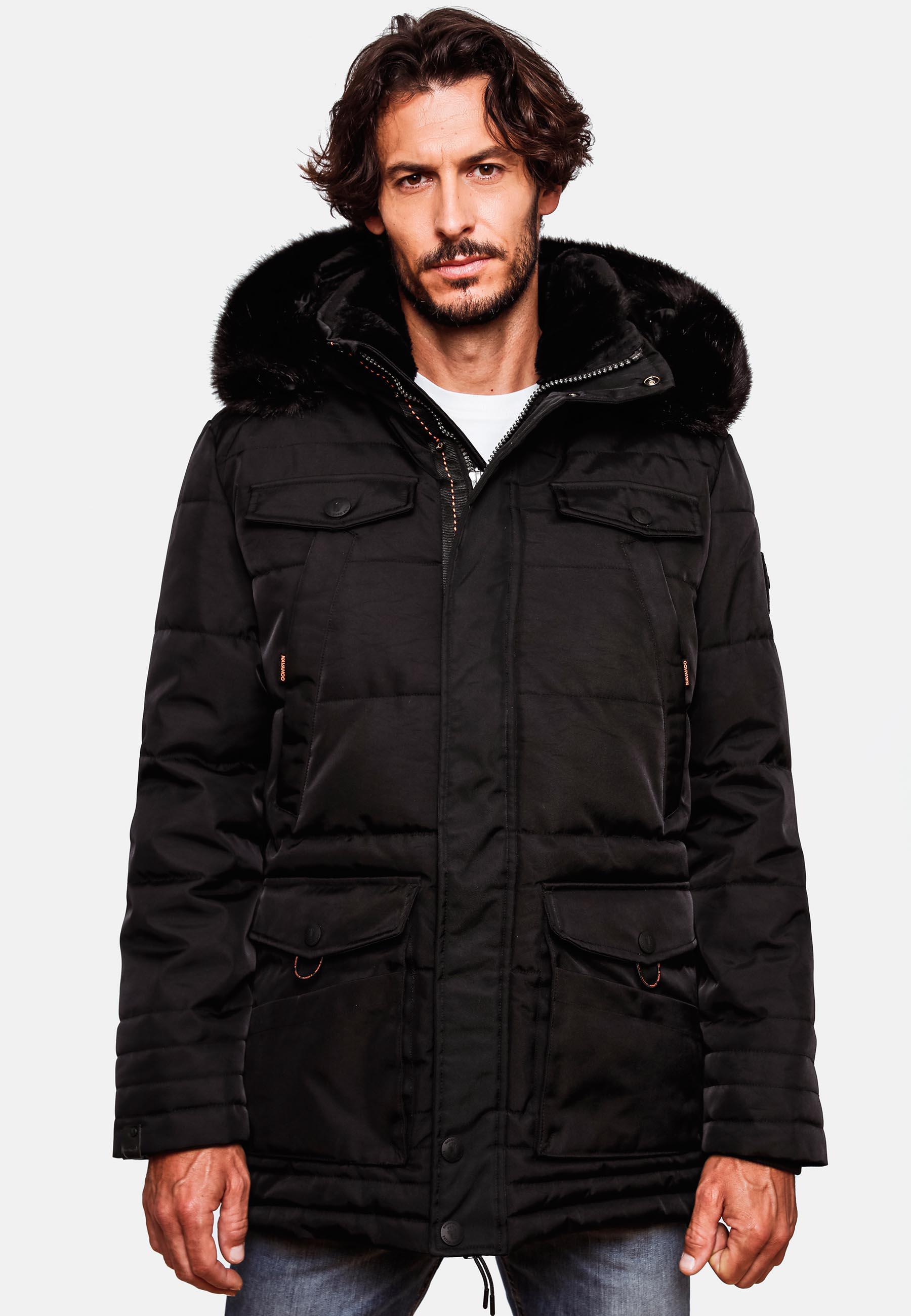 Winter Jacke Wintermantel Parka mit abnehmbarer Kunstfellkapuze Luaan Black