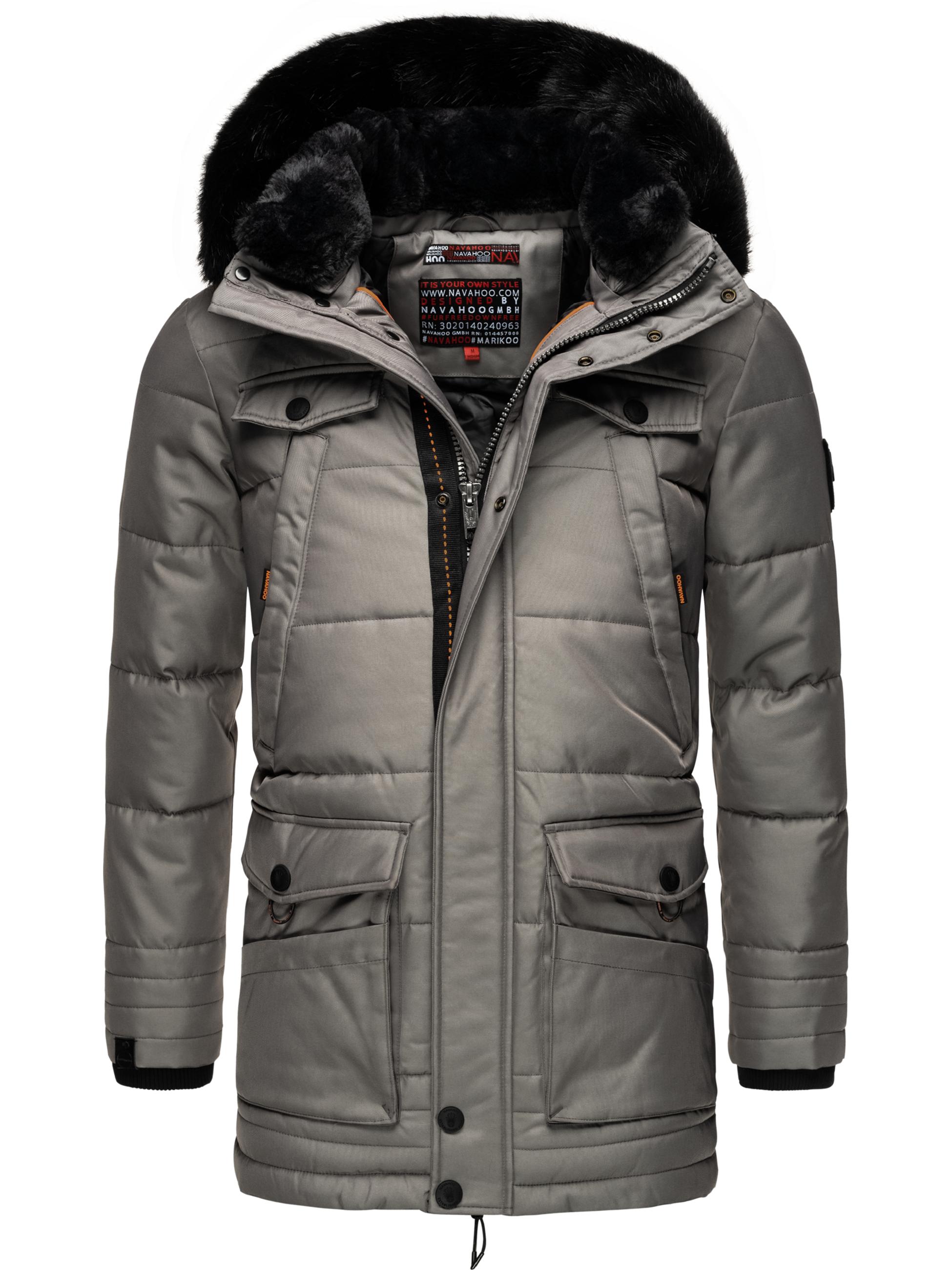 Winter Jacke Wintermantel Parka mit abnehmbarer Kunstfellkapuze Luaan Grey