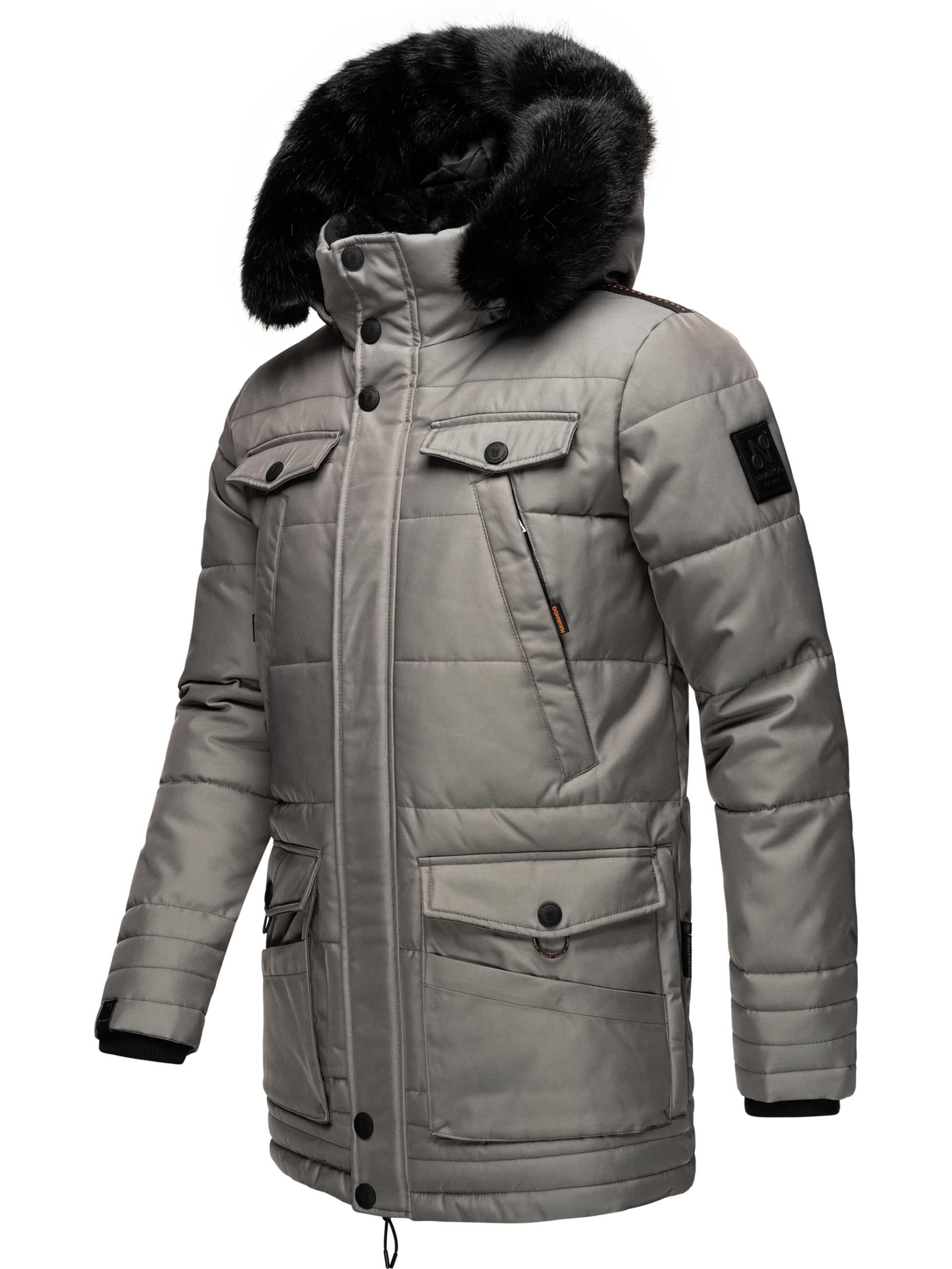 Winter Jacke Wintermantel Parka mit abnehmbarer Kunstfellkapuze Luaan Grey