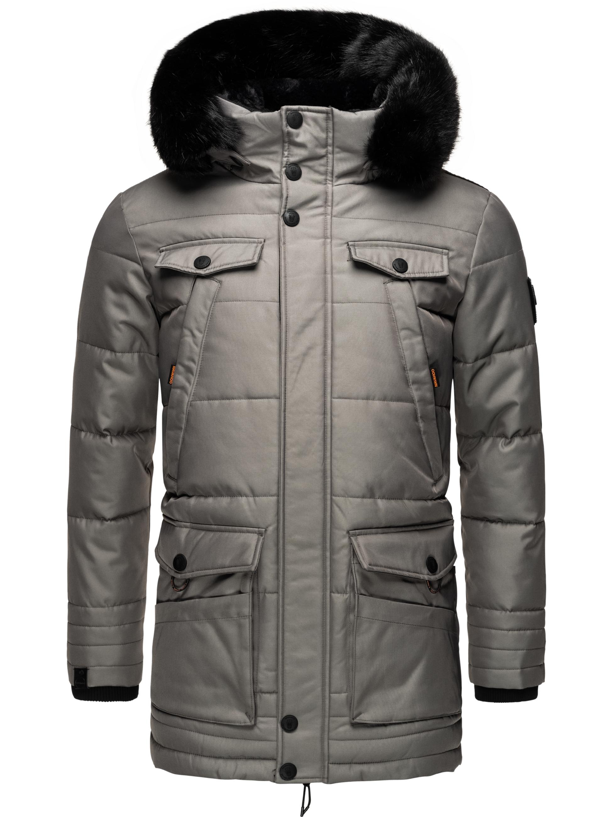 Winter Jacke Wintermantel Parka mit abnehmbarer Kunstfellkapuze Luaan Grey