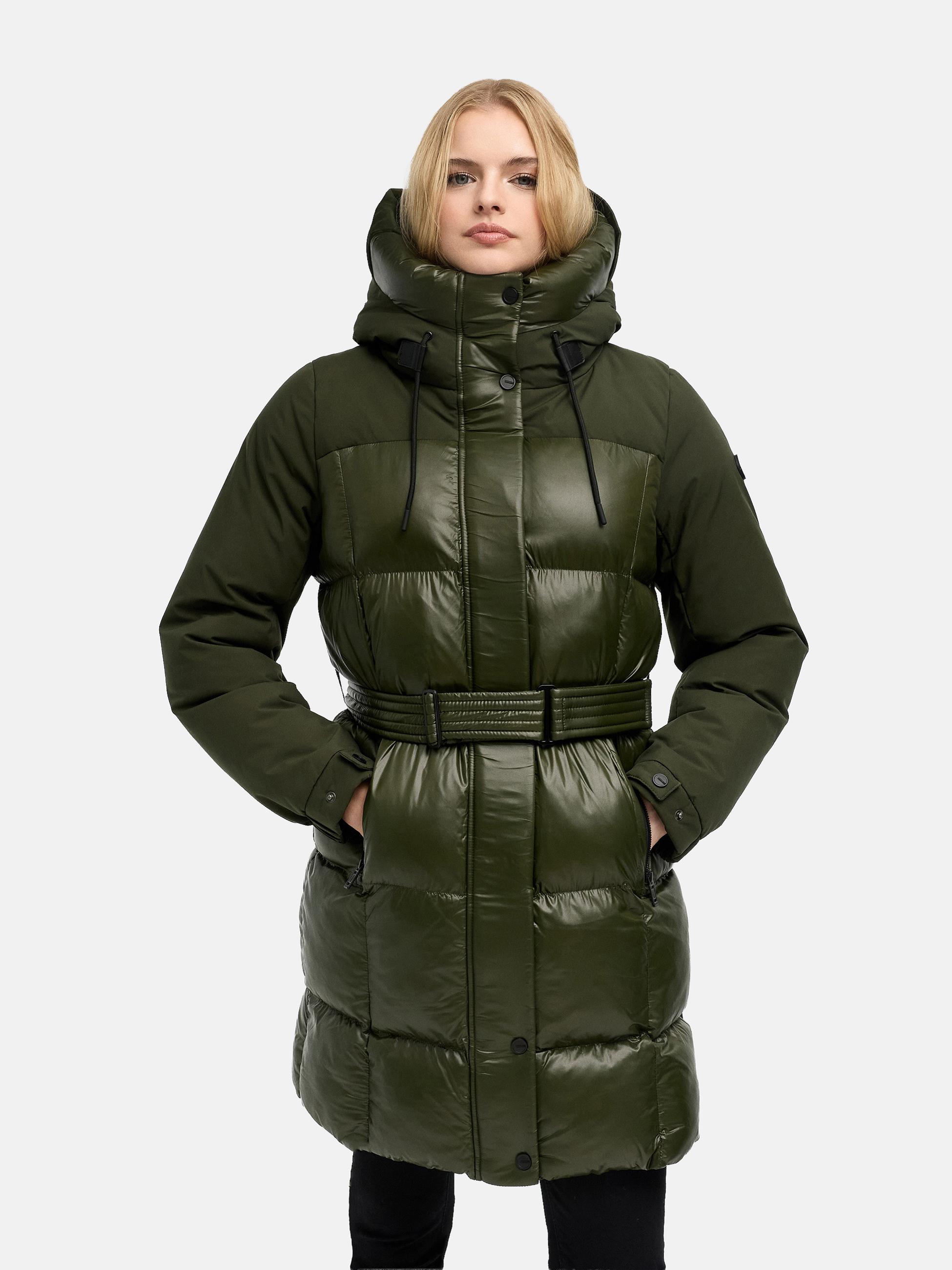 Steppmantel mit Taillengürtel "Mandelkuss 14" Dark Olive