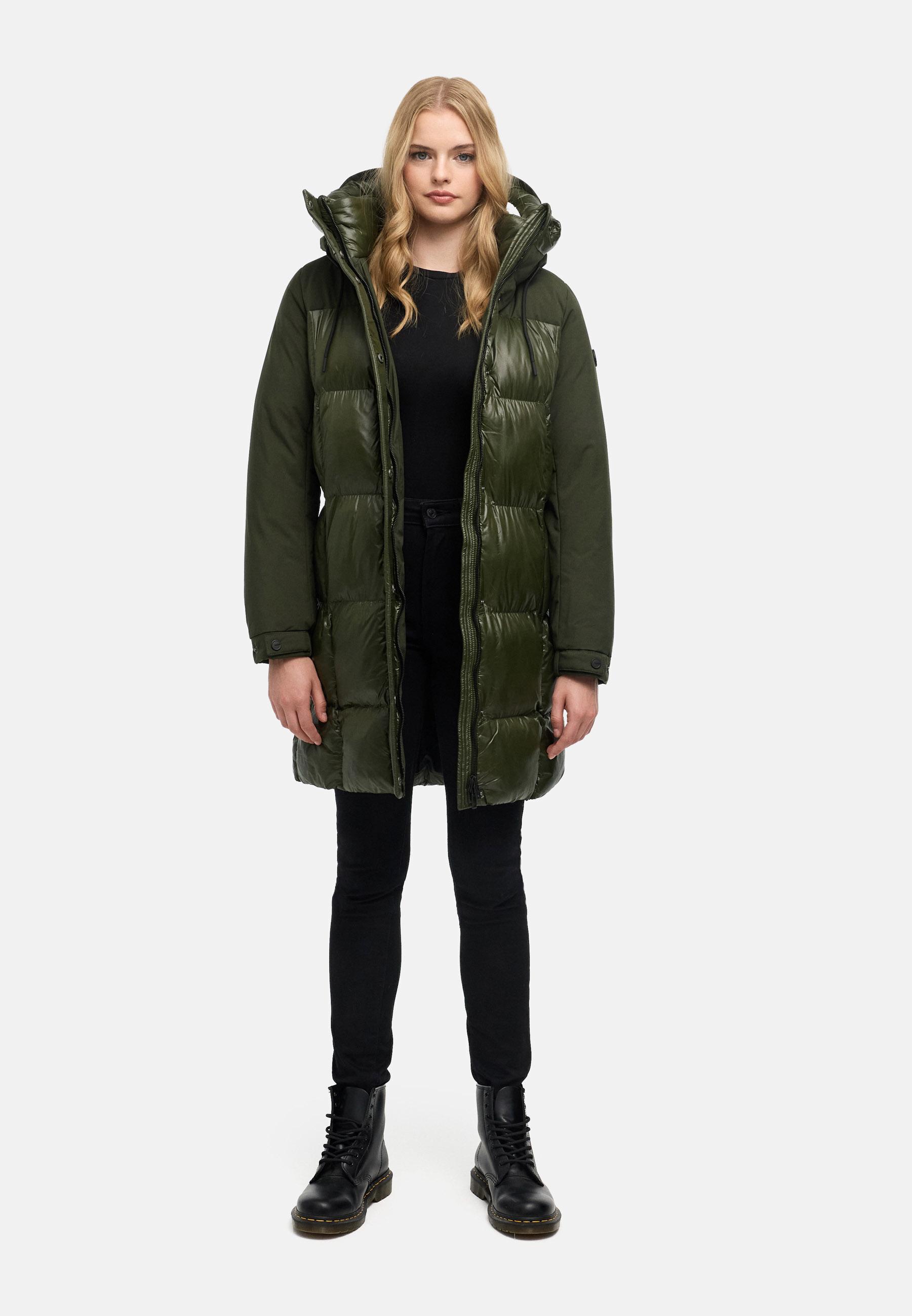 Steppmantel mit Taillengürtel "Mandelkuss 14" Dark Olive