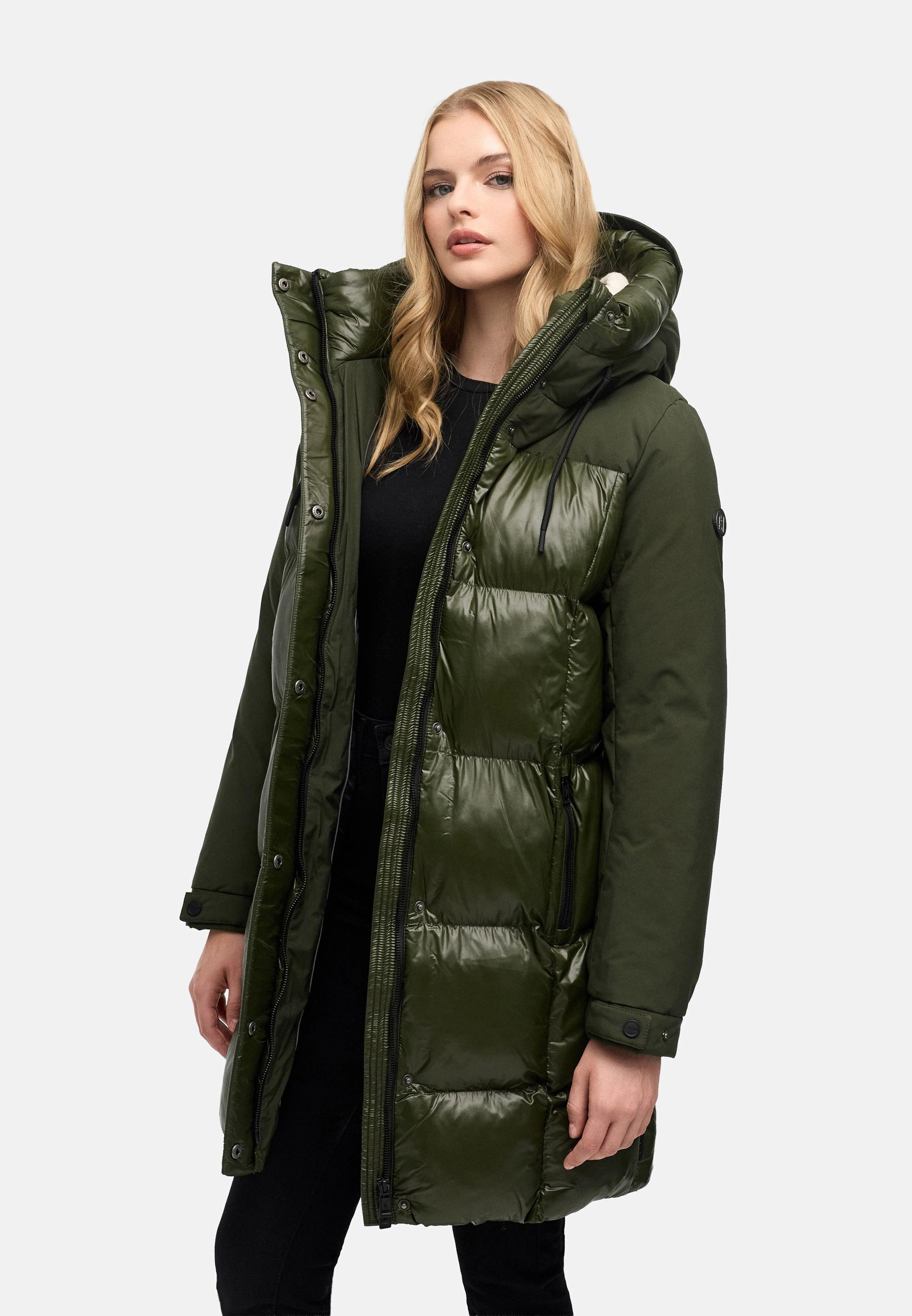 Steppmantel mit Taillengürtel "Mandelkuss 14" Dark Olive