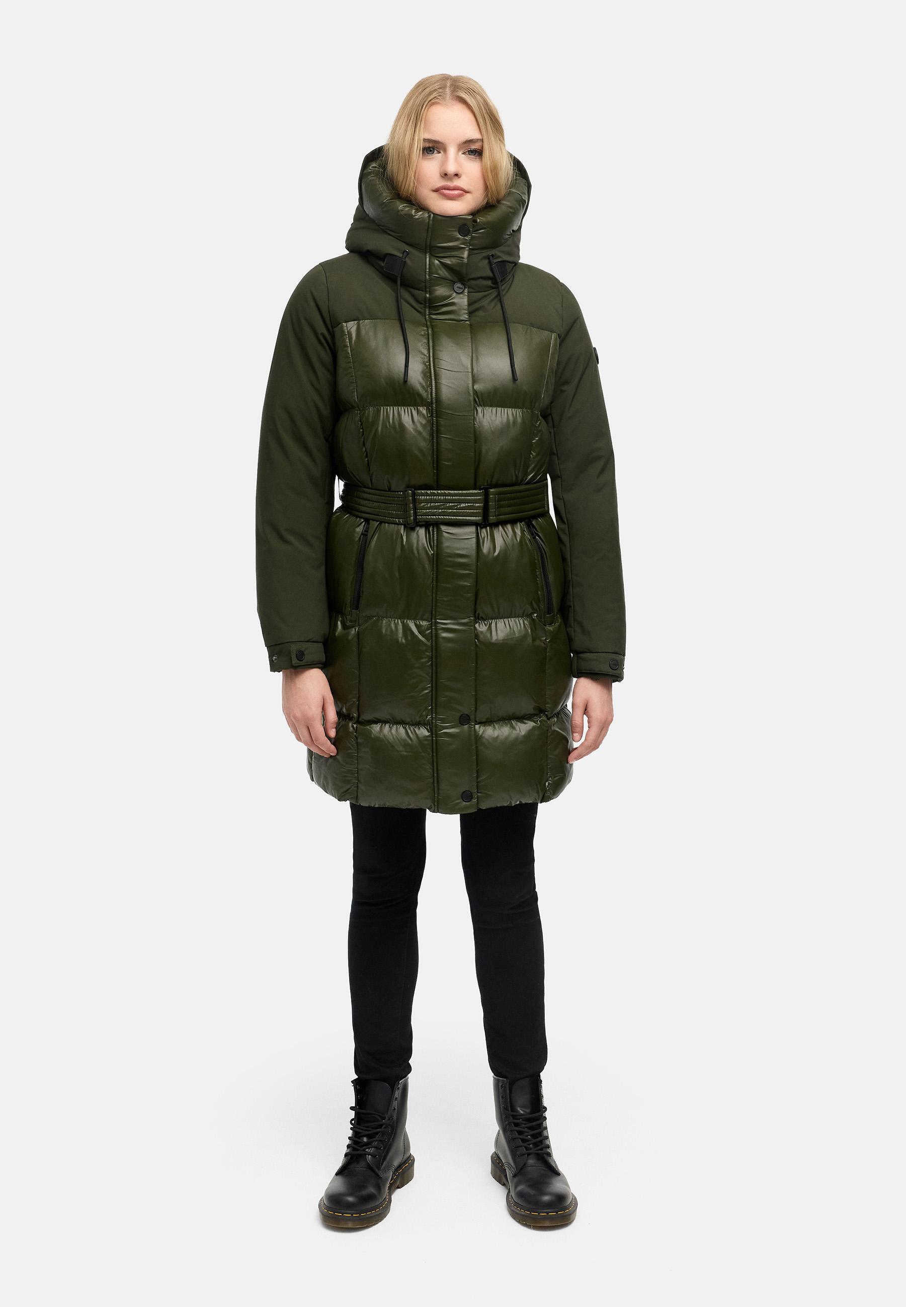 Steppmantel mit Taillengürtel "Mandelkuss 14" Dark Olive