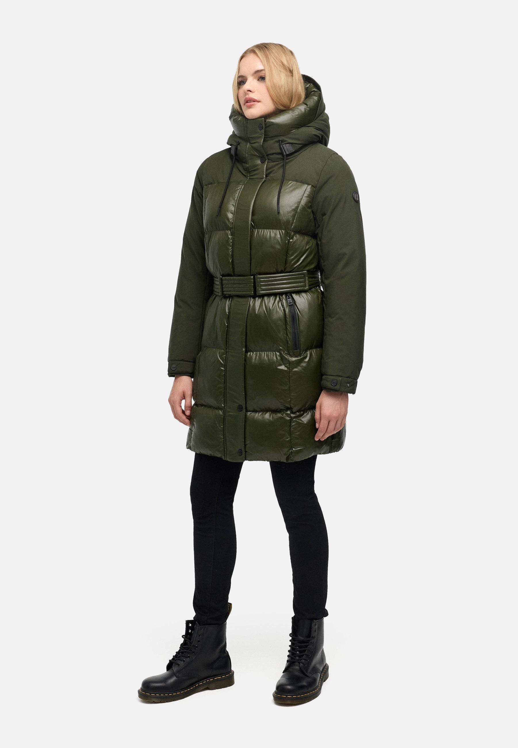 Steppmantel mit Taillengürtel "Mandelkuss 14" Dark Olive