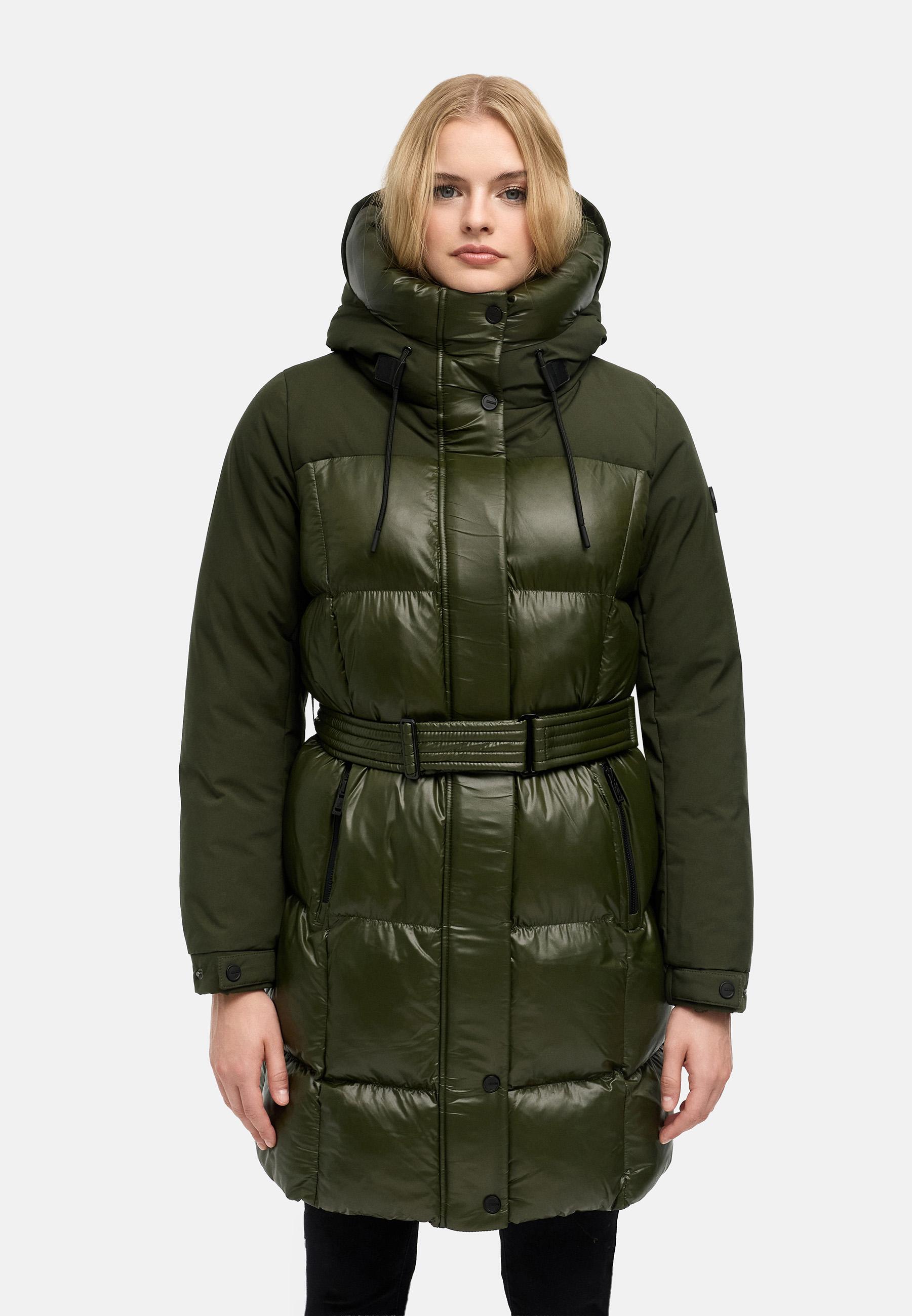 Steppmantel mit Taillengürtel "Mandelkuss 14" Dark Olive