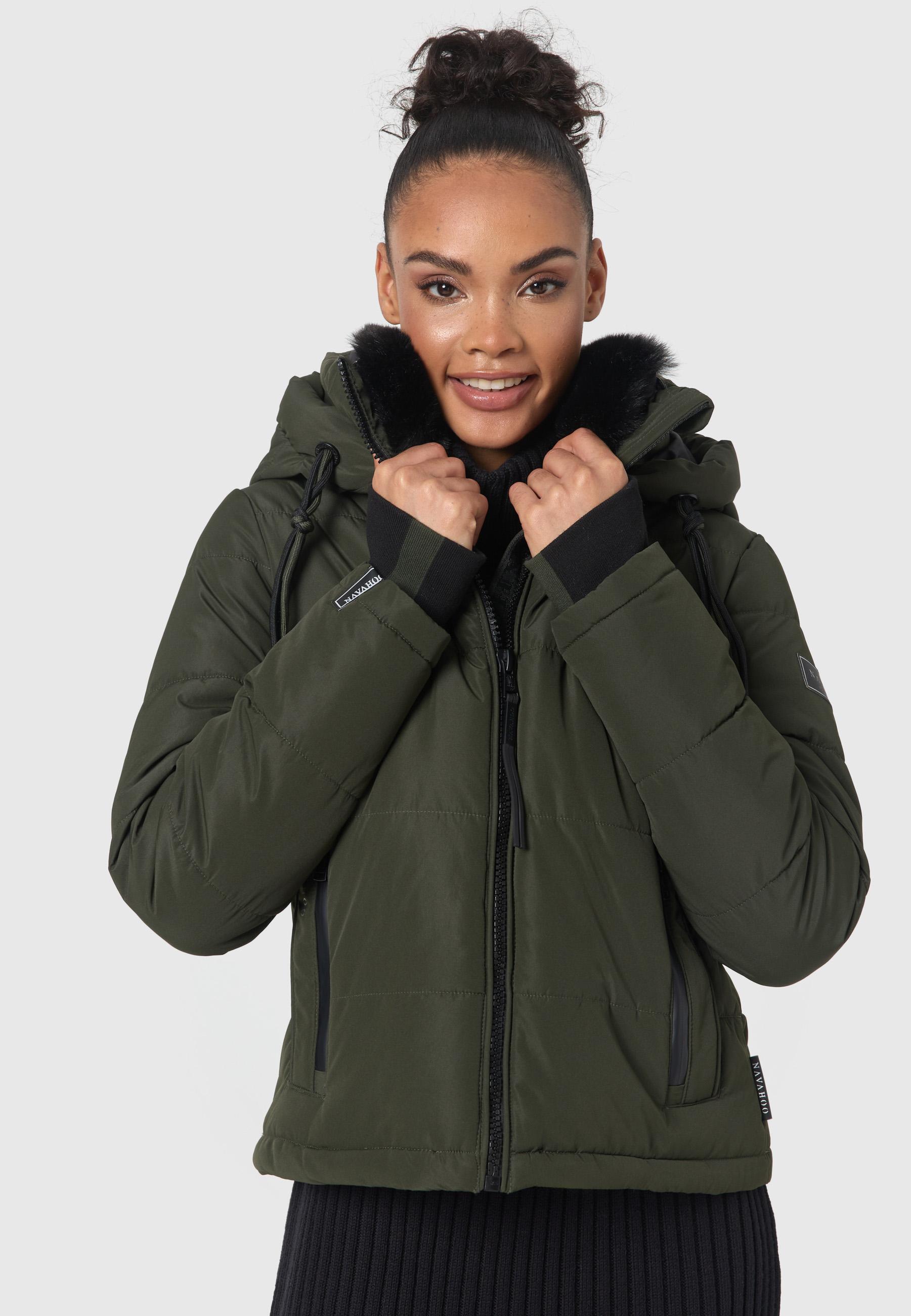 Steppjacke mit abnehmbarer Kapuze "Mit Liebe XIV" Dark Olive