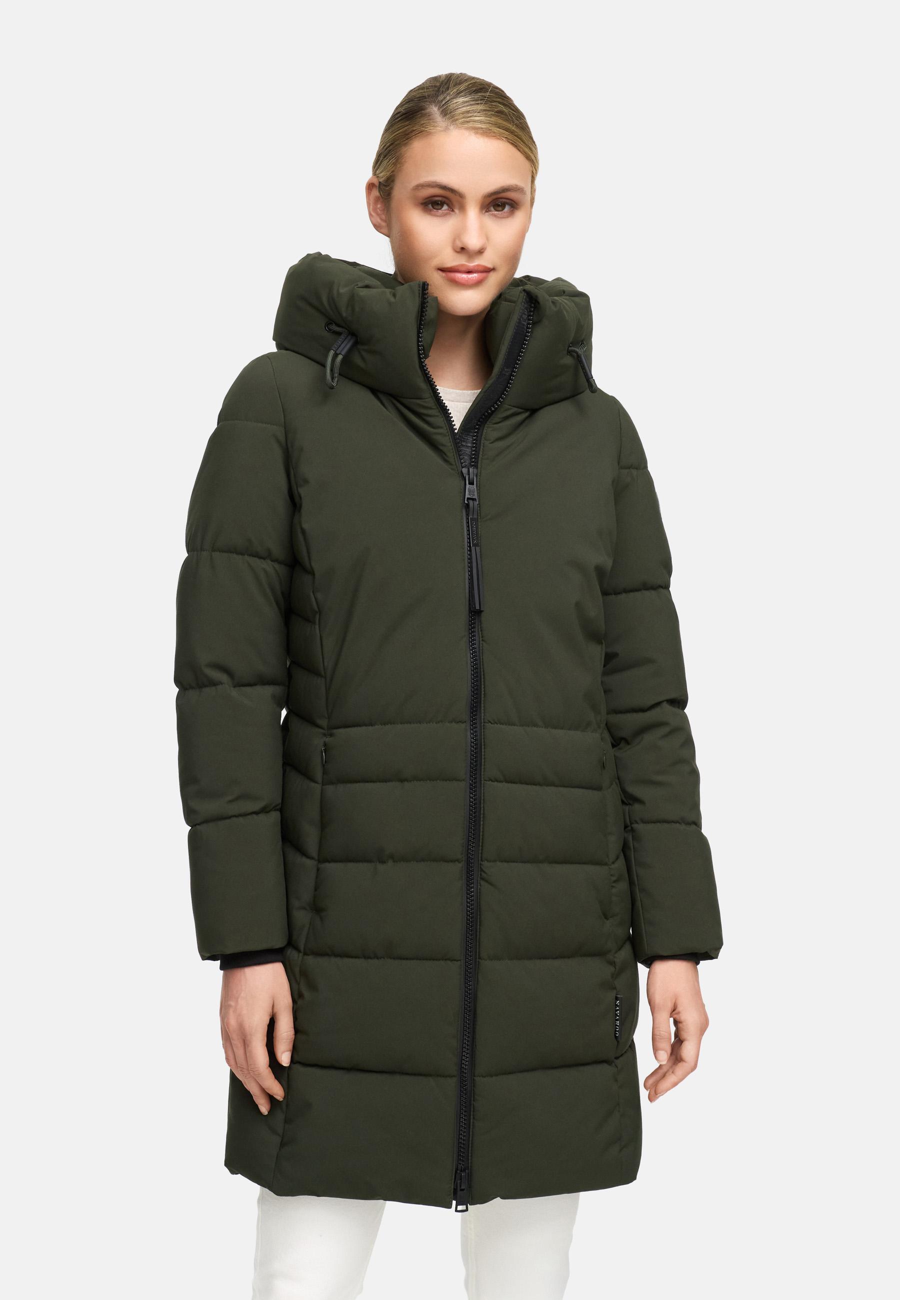 Steppmantel mit Kapuze "Mondnebel XIV" Dark Olive