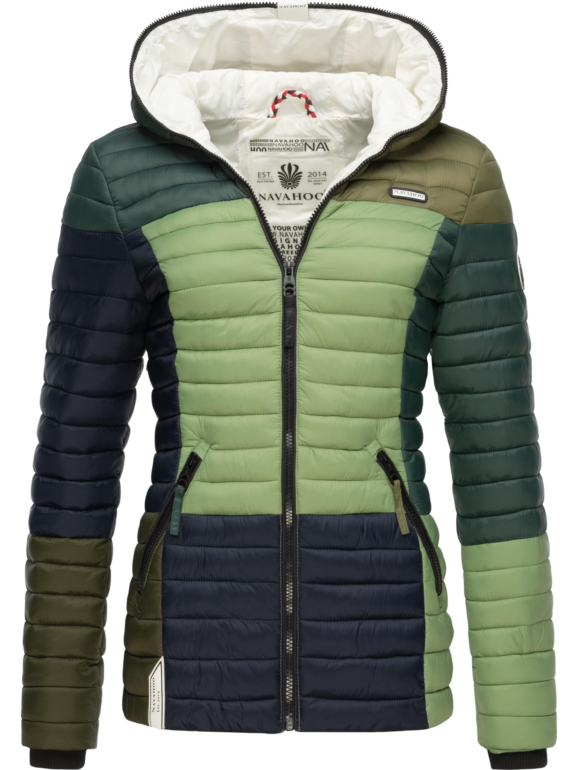 Leichte Steppjacke Colorblocking mit Kapuze "Multikulti" Multicolour Green Forest