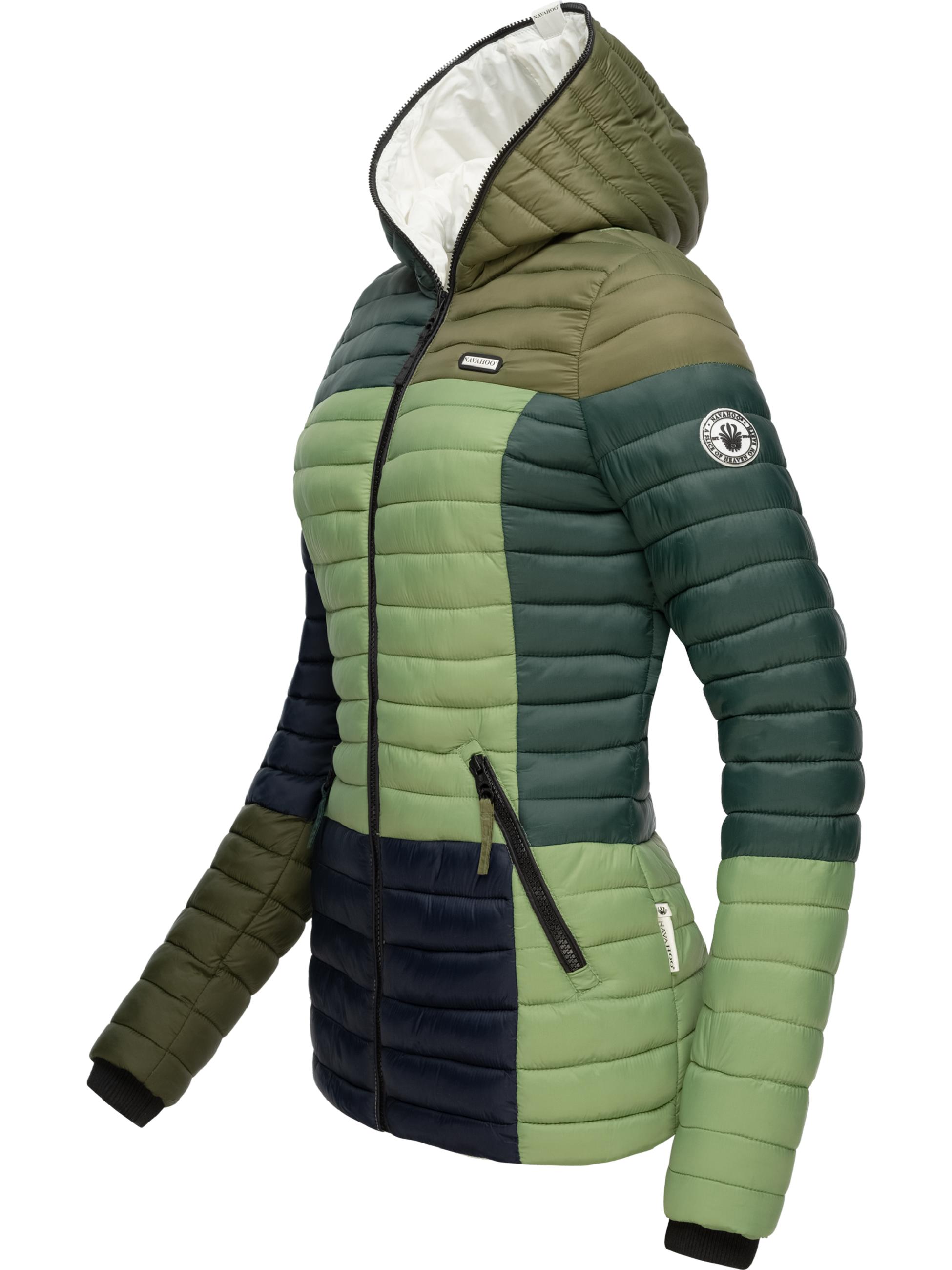 Leichte Steppjacke Colorblocking mit Kapuze "Multikulti" Multicolour Green Forest